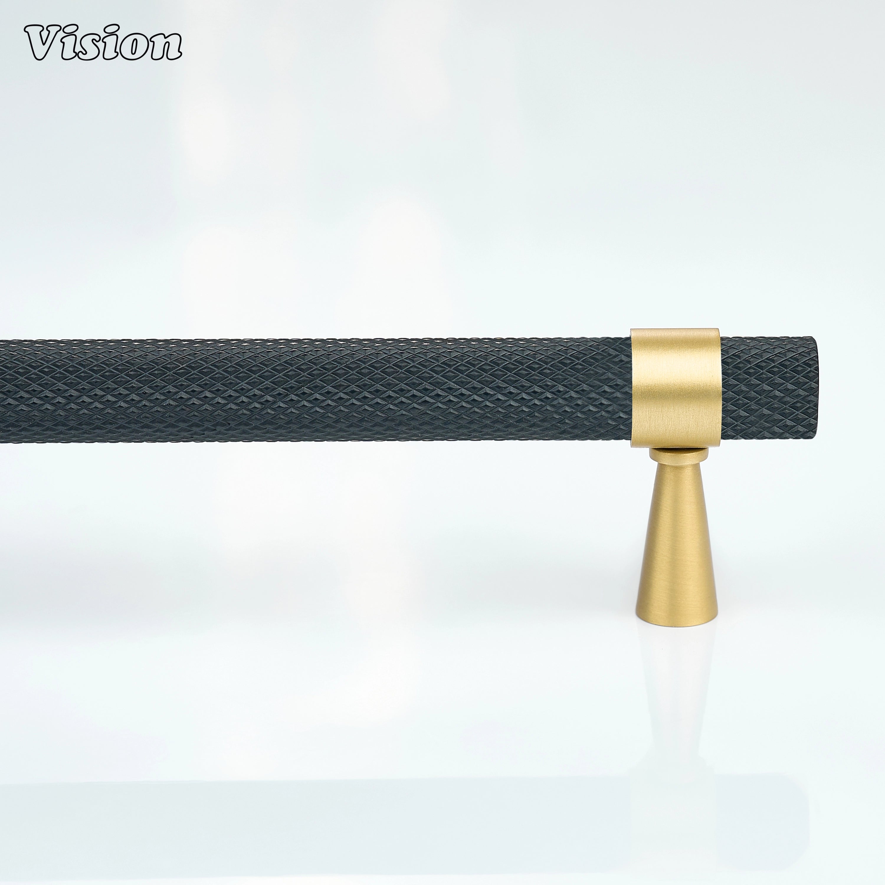Black knurled cabinet handle with Gold accents for wardrobes