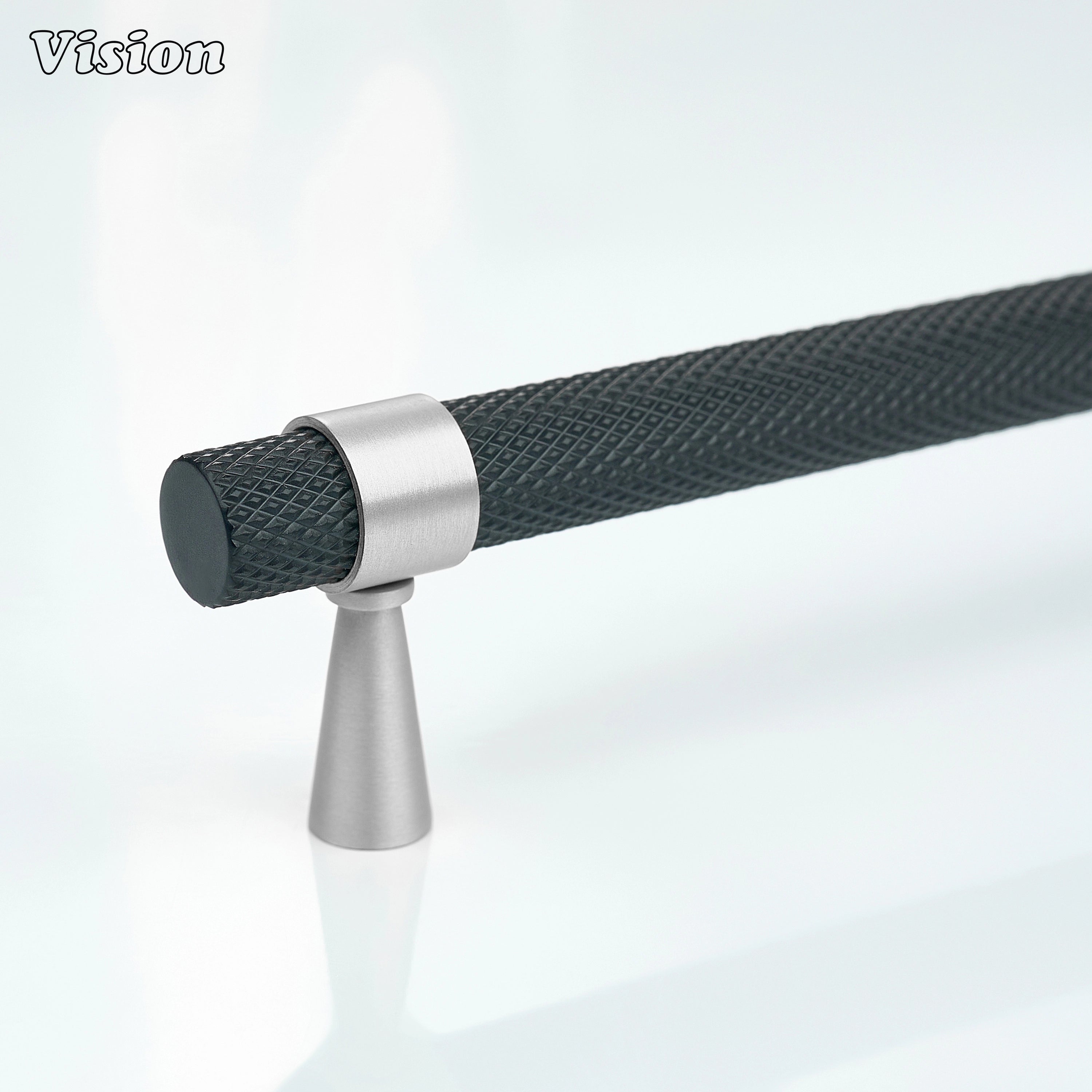 Black knurled cabinet handle with Silver cone legs for kitchen cabinets