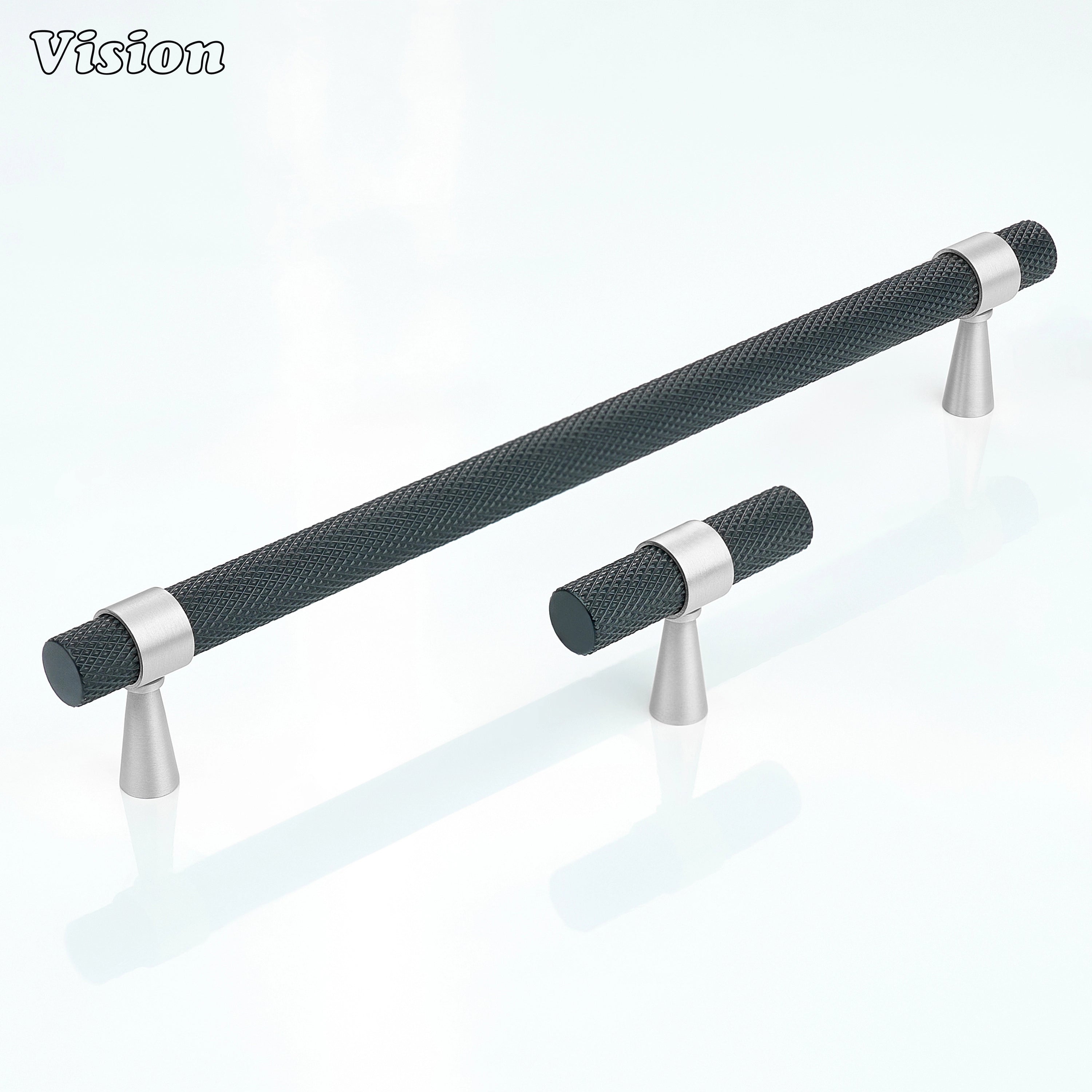 Knurled cabinet handle in Black and Silver finish for wardrobes