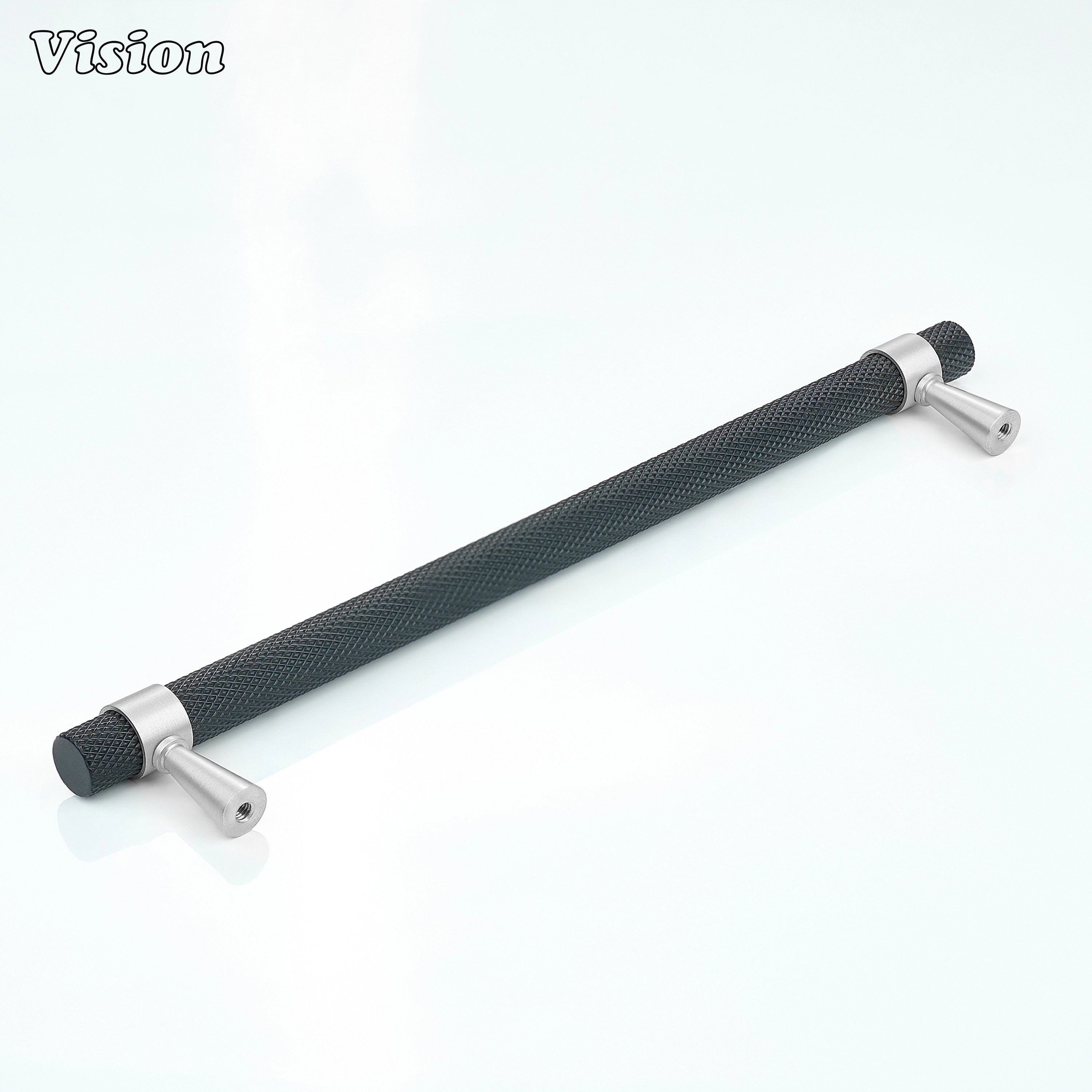 Black and Silver knurled cabinet handle for drawers and furniture