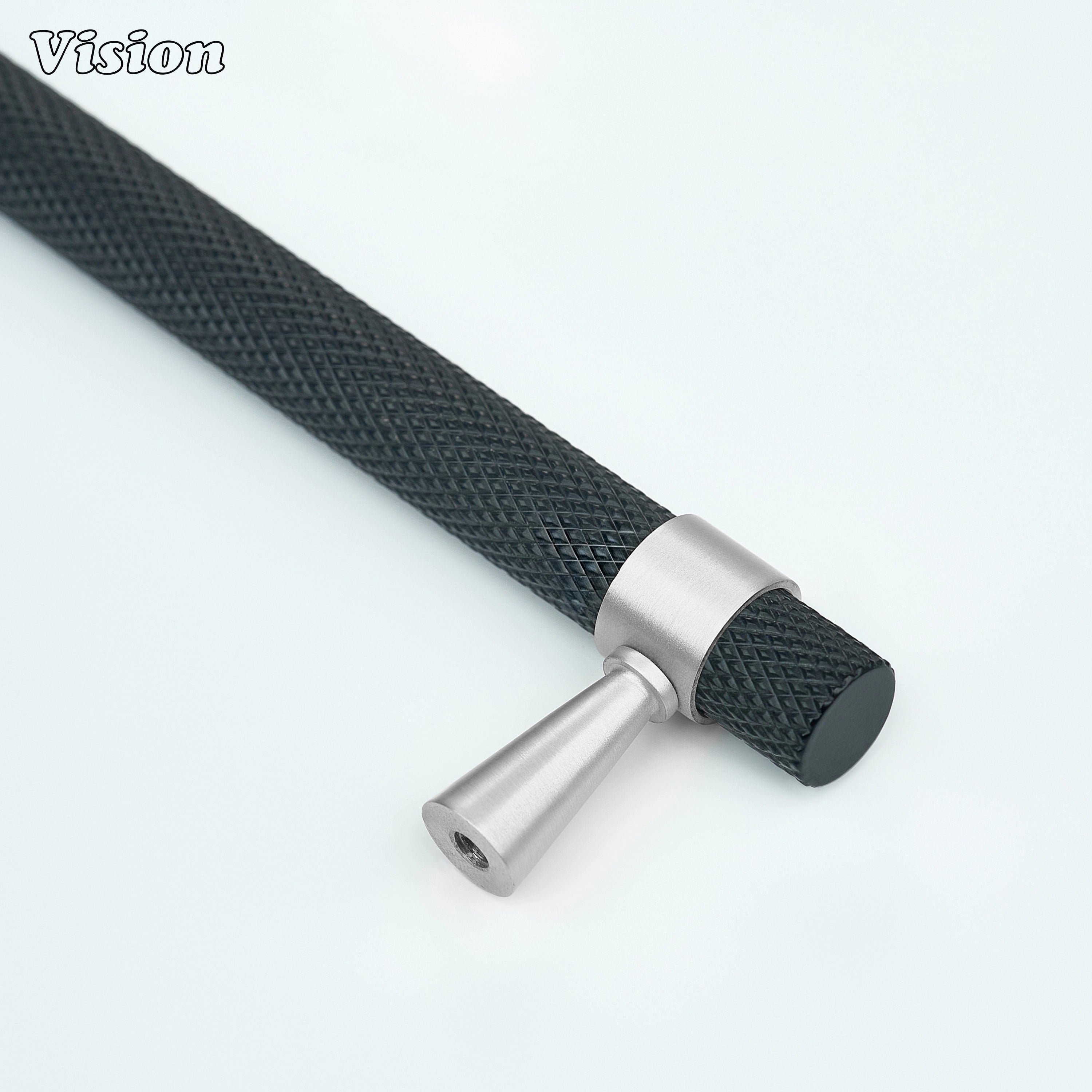 Bar style knurled cabinet handle in Black with Silver legs
