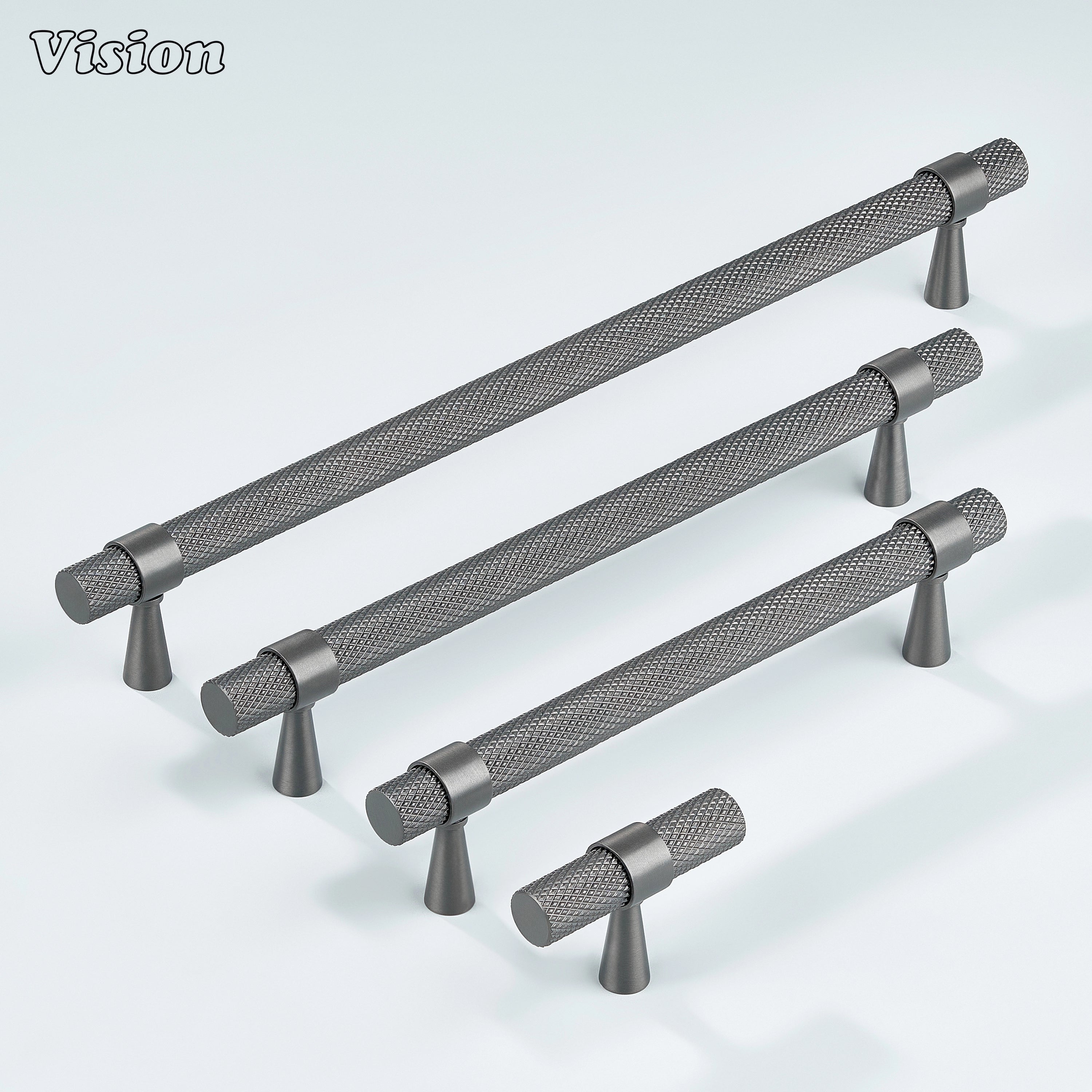Gunmetal Canyon knurled handle designed for wardrobes and drawers.