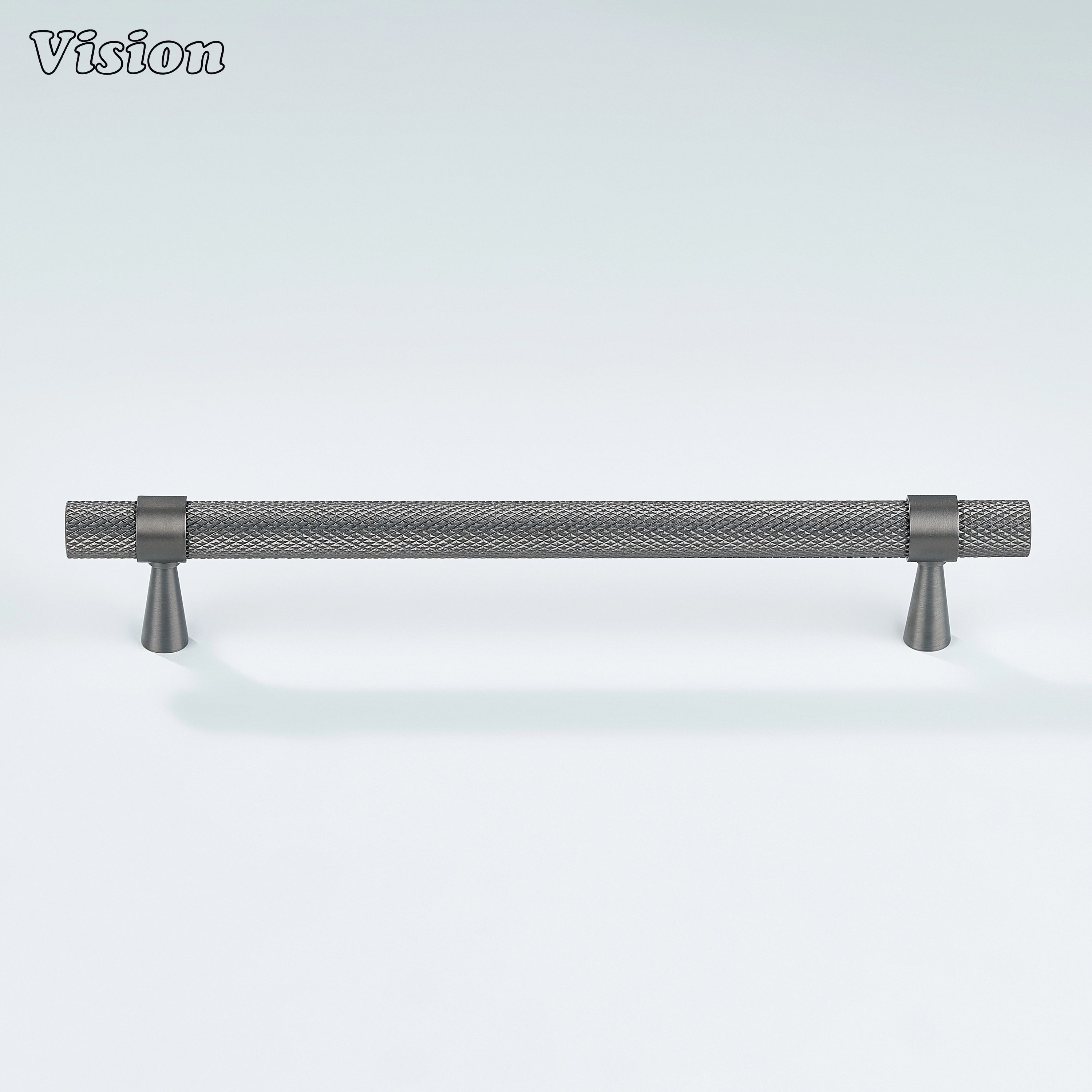 Solid brass gunmetal Canyon handle for bathroom cabinets.