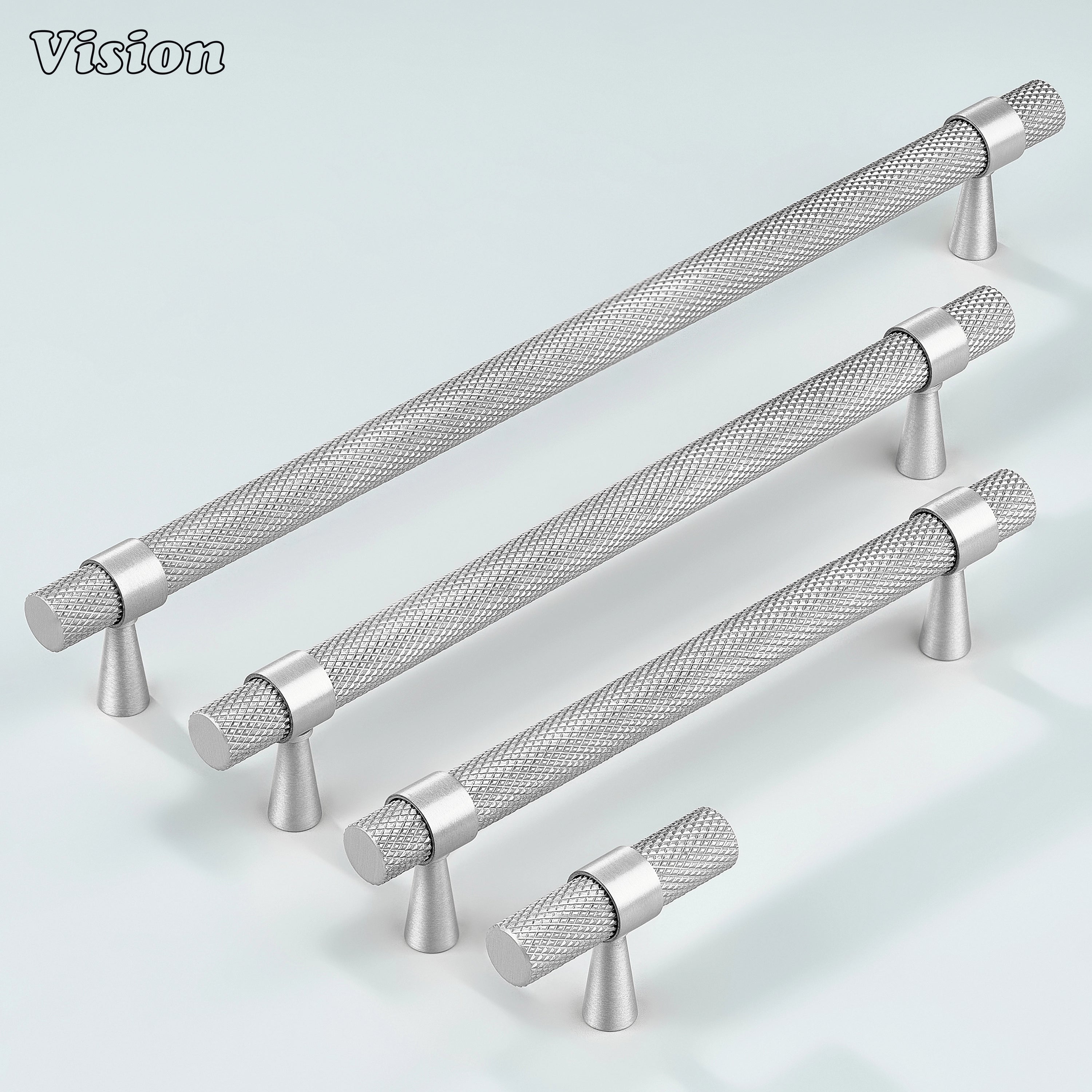 Silver Canyon knurled cabinet handle designed for wardrobes and drawers.