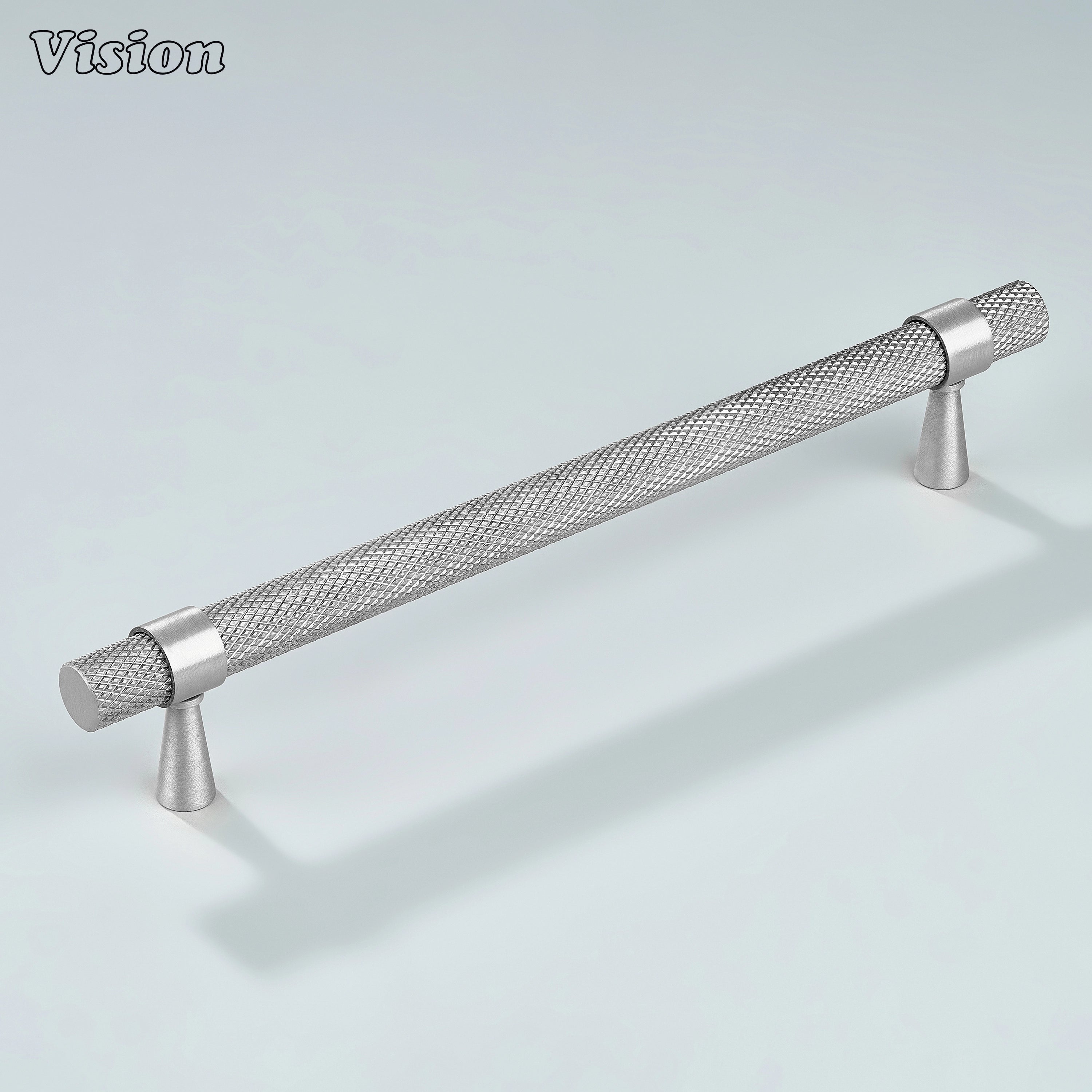 Elegant silver Canyon brass handle with textured grip for wardrobes.