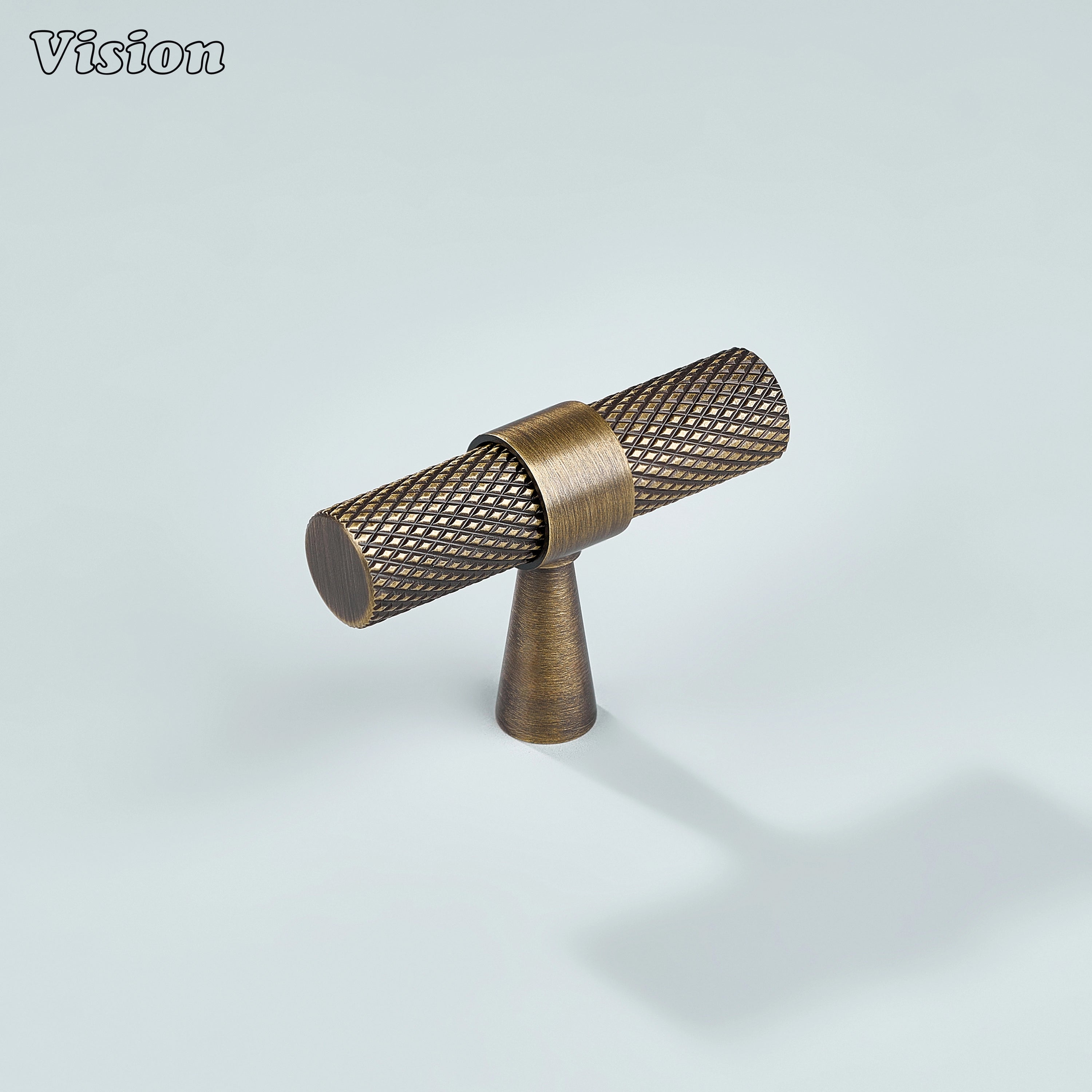 Classic antique bronze brass Canyon knurled T-knob for kitchen cabinets.