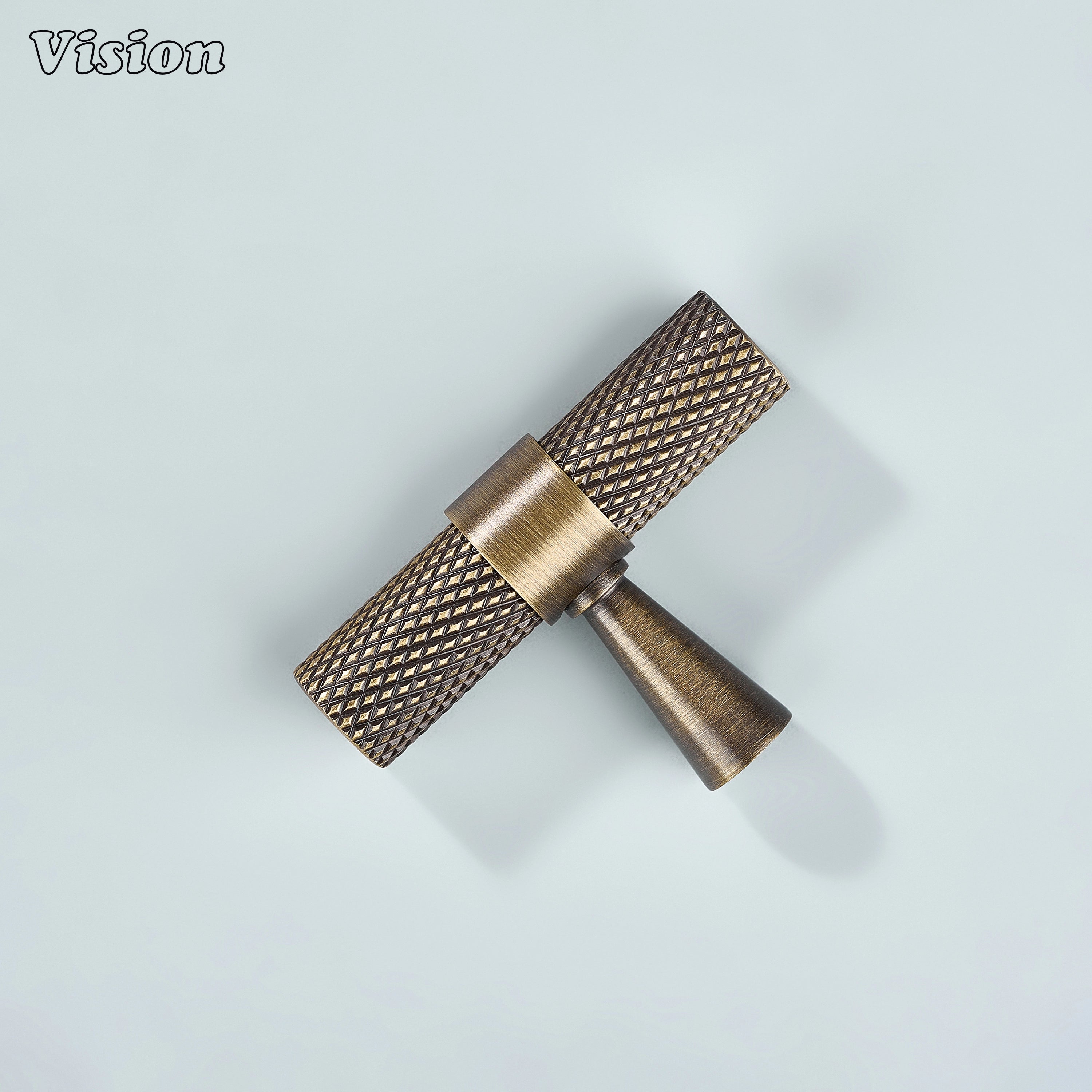 Antique bronze Canyon knurled cabinet T-knob designed for drawers and wardrobes.