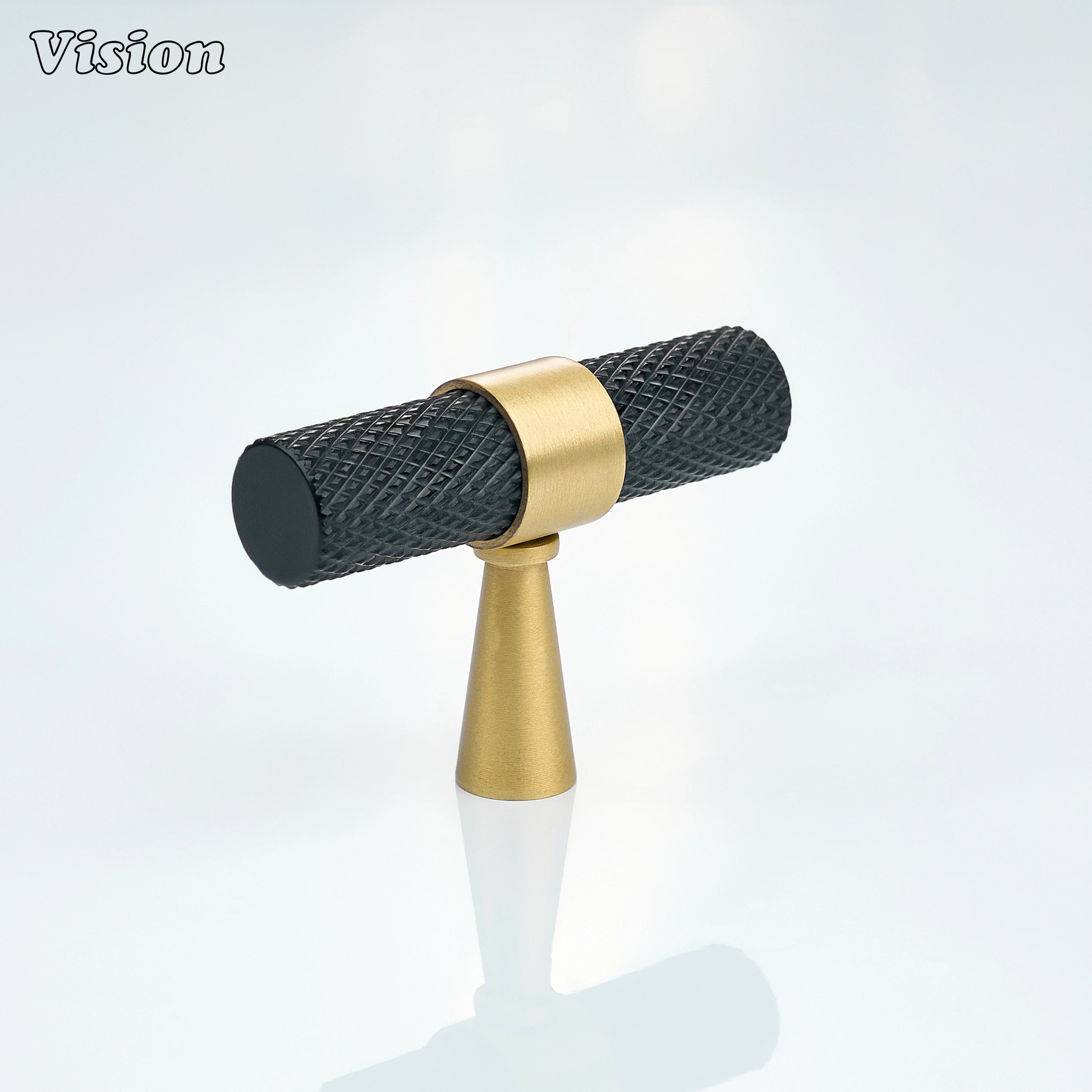Black and Gold cabinet T-knob with black knurled bar and gold cone legs for cabinets