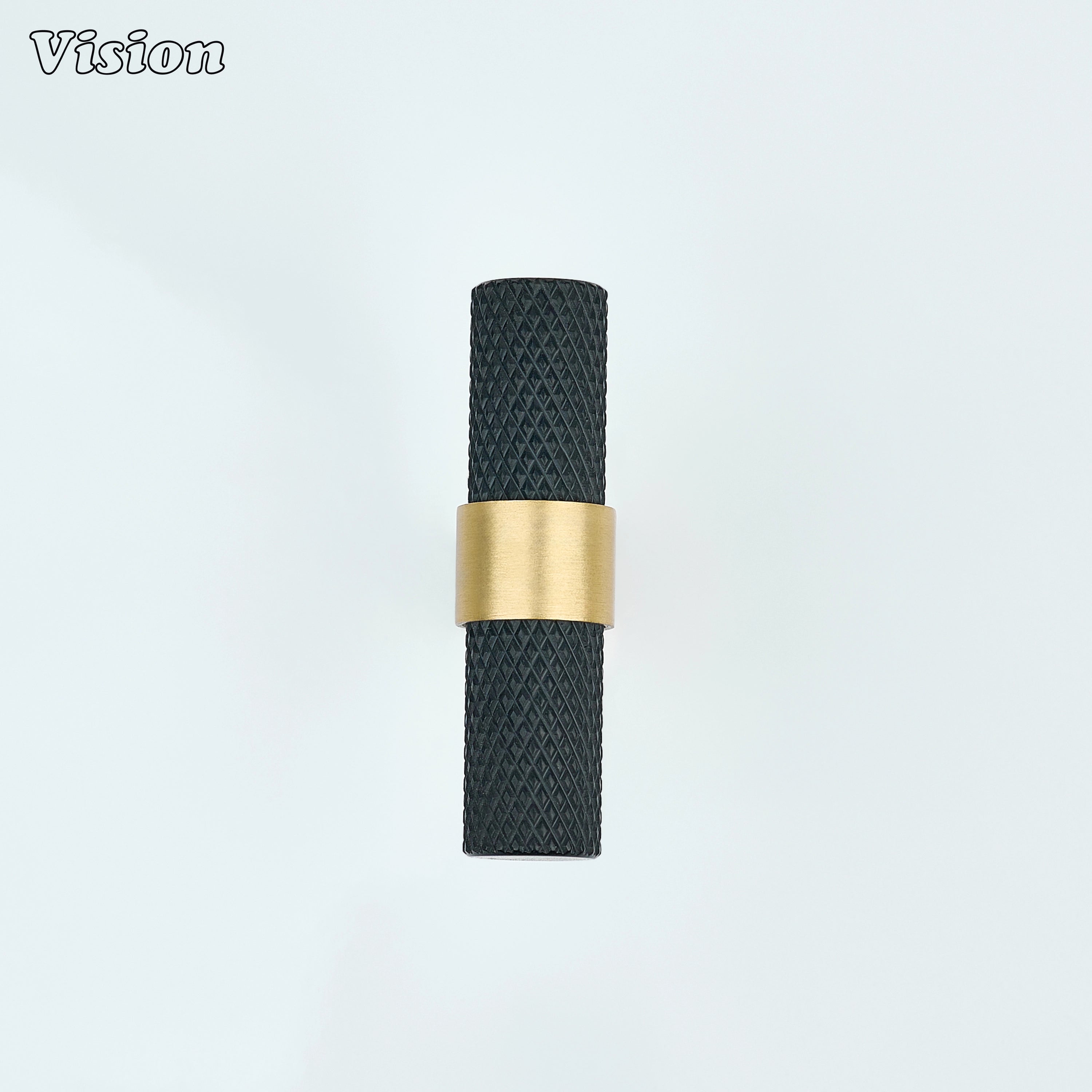 Black knurled T-knob paired with gold cone legs for wardrobe furniture