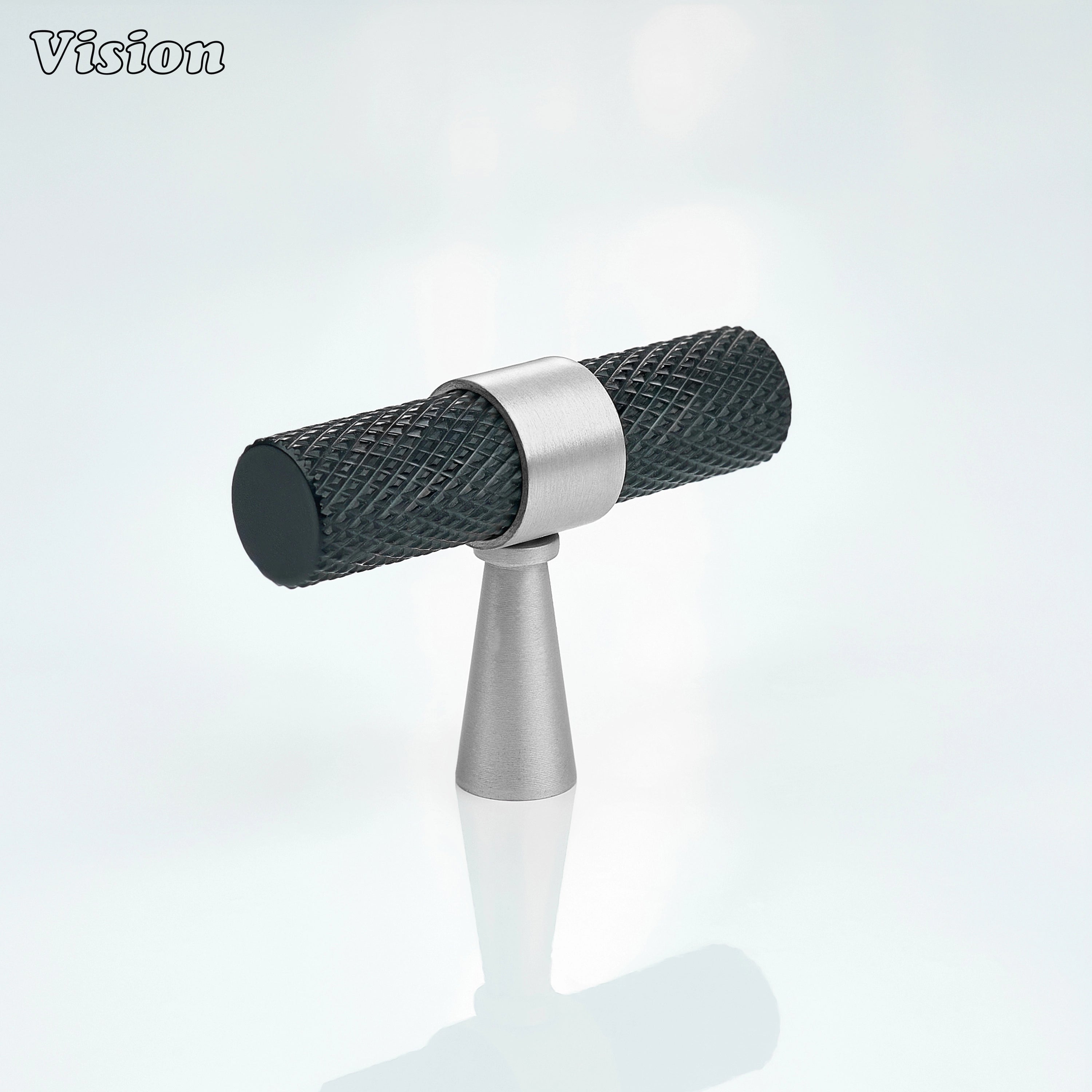 Black and Silver cabinet T-knob with black knurled bar and silver cone legs for cabinets