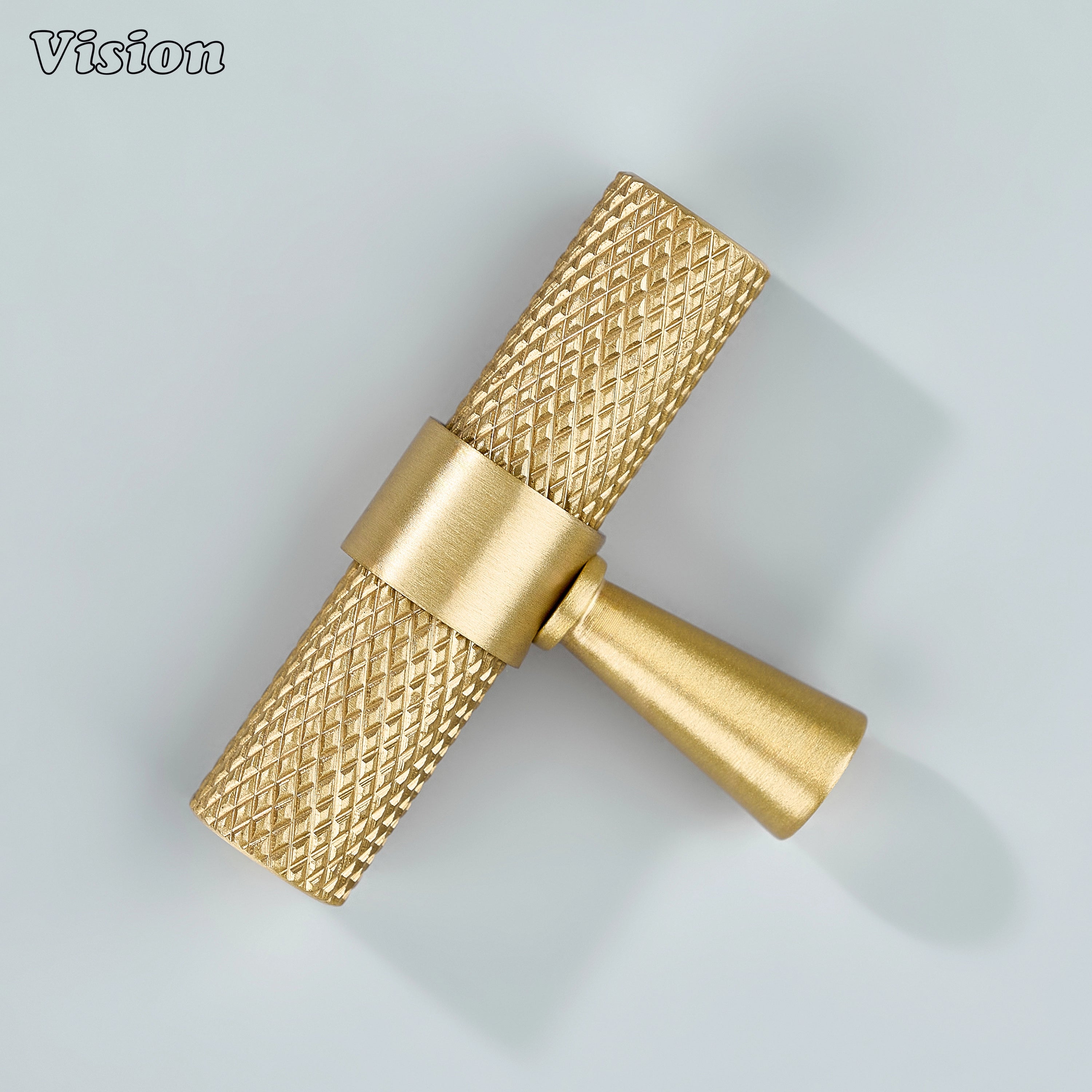 Solid brass gold Canyon T-knob for bathroom cabinets.