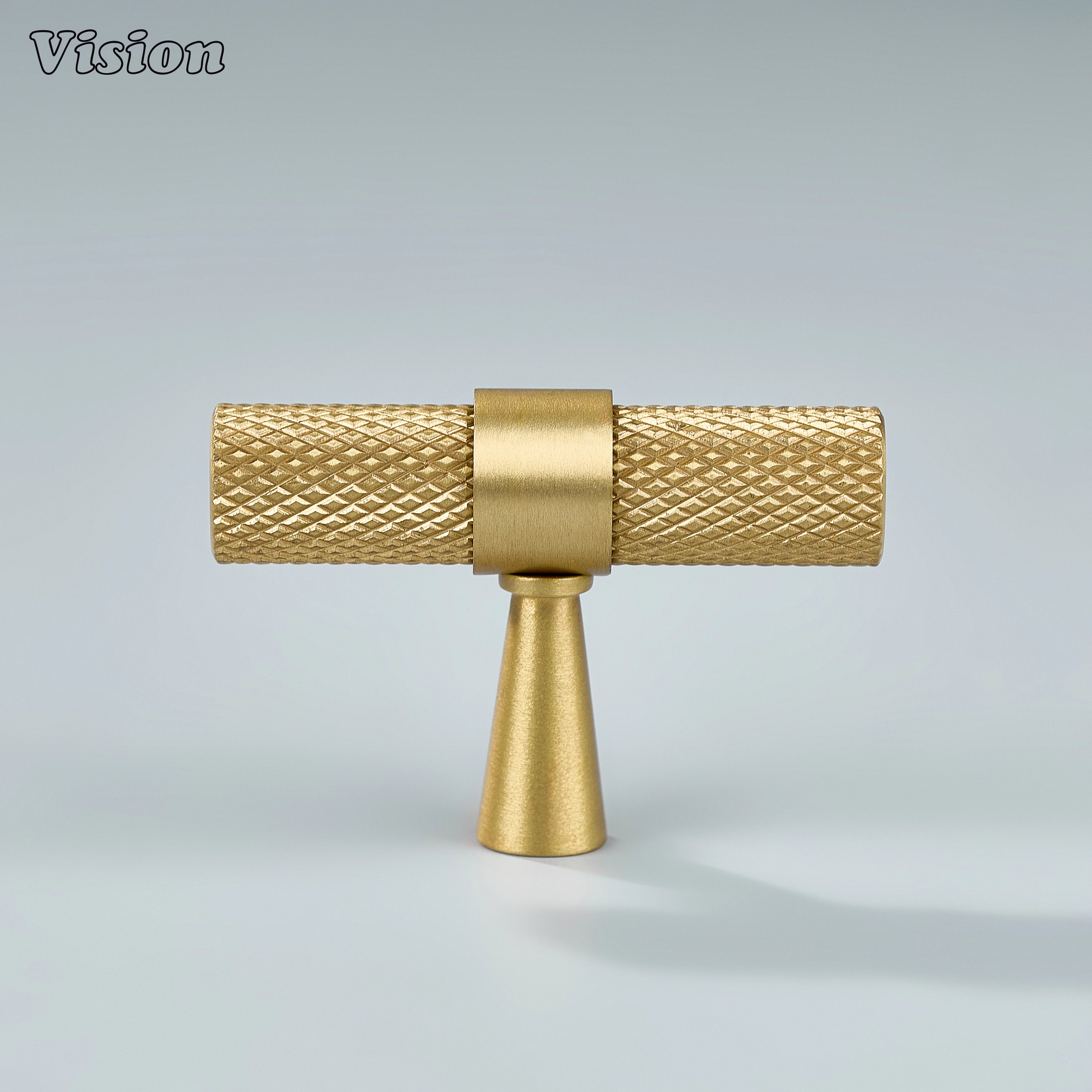 Premium gold Canyon brass T-knob with fine texture for wardrobes.