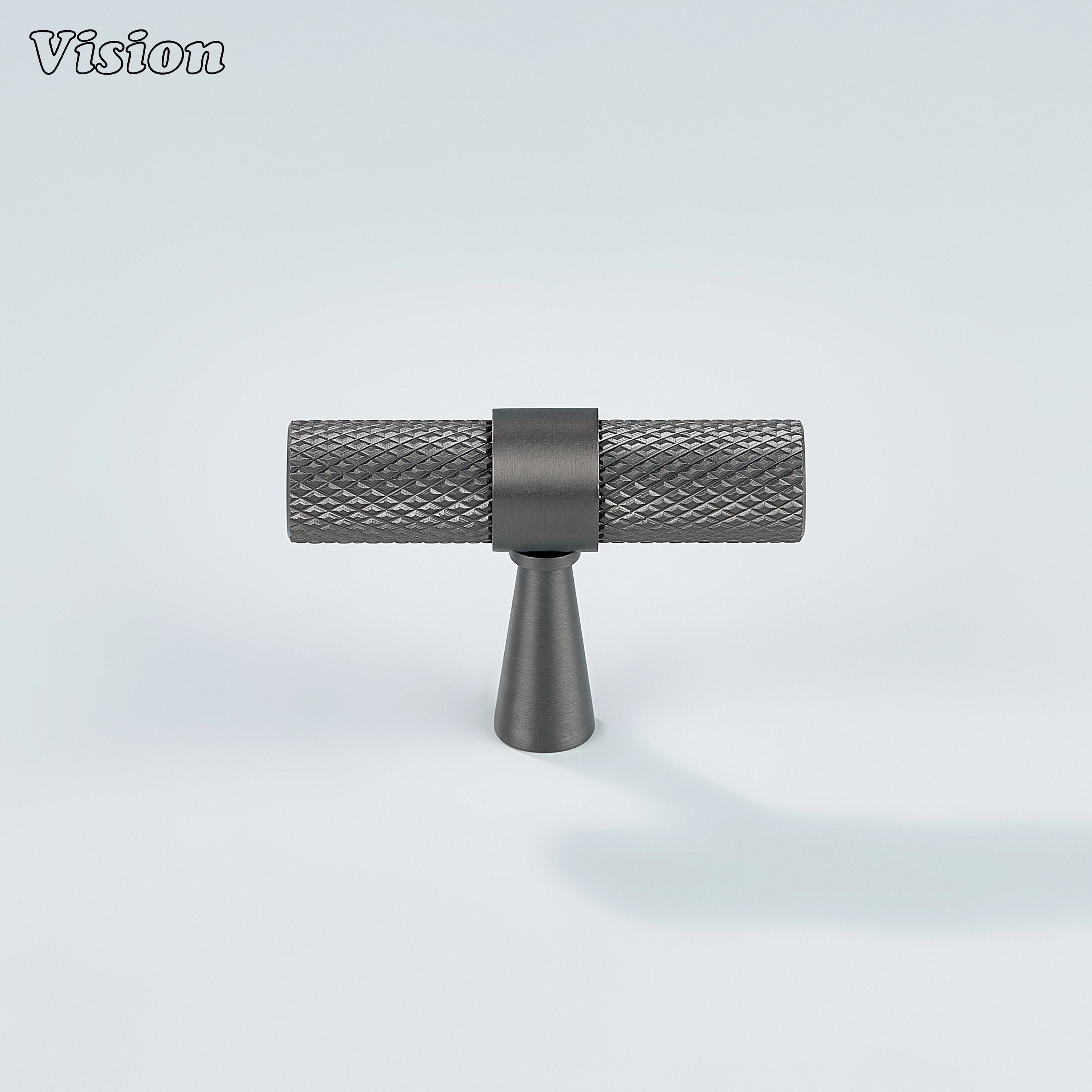 Gunmetal Canyon knurled cabinet T-knob designed for drawers and wardrobes.