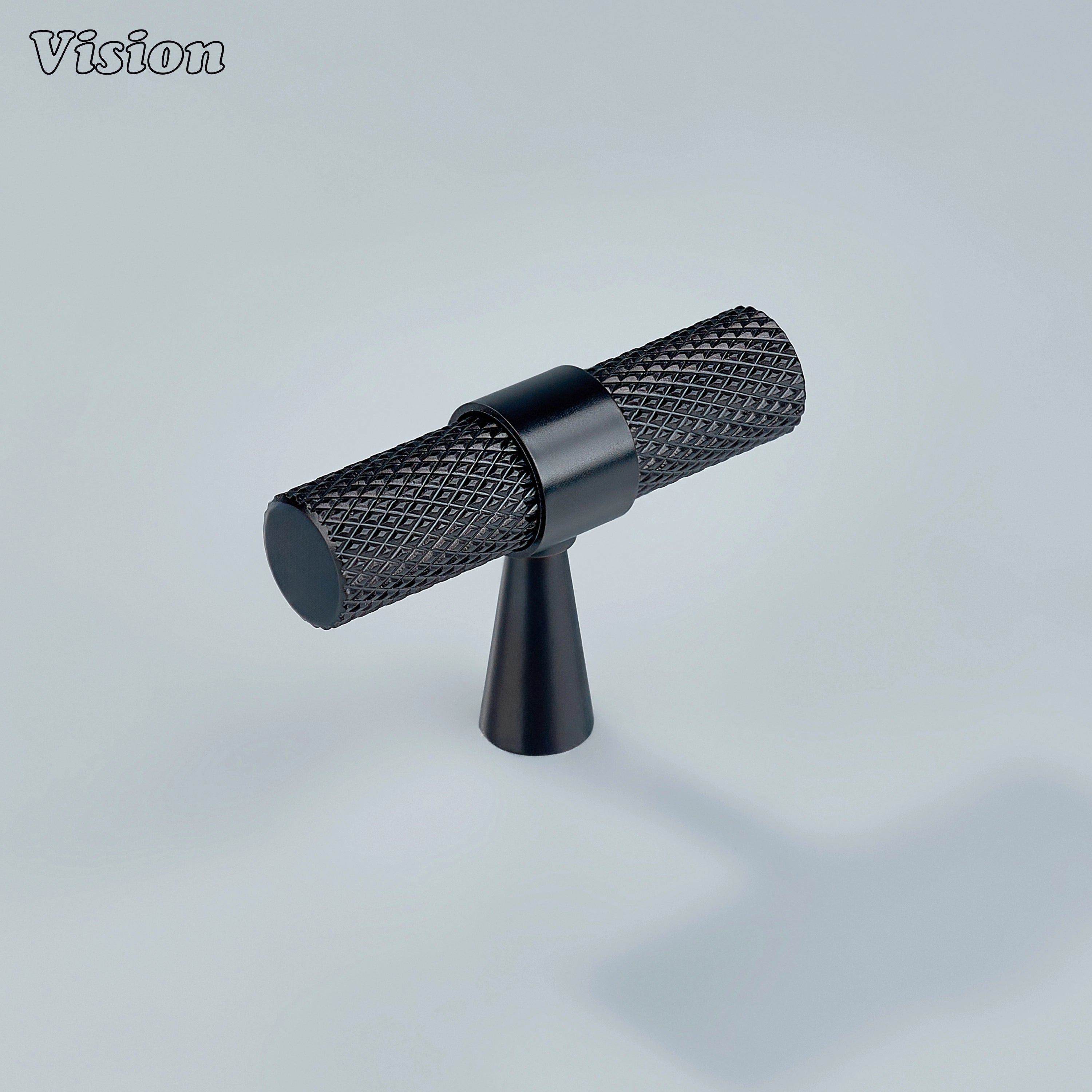 Modern oil rubbed bronze brass Canyon knurled T-knob for kitchen cabinets.