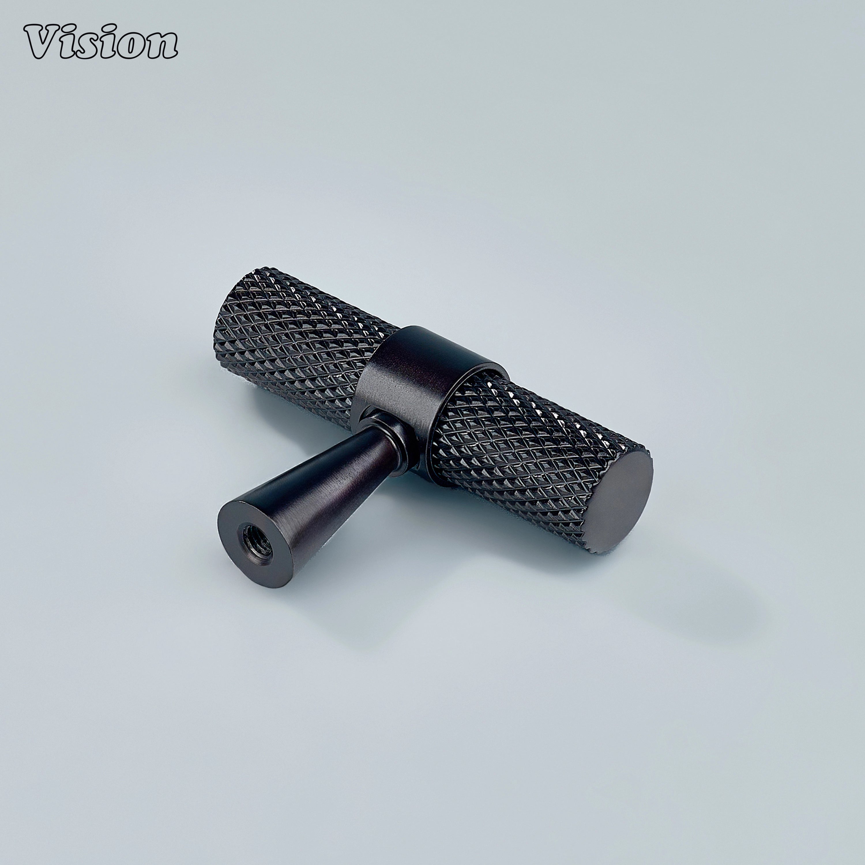 Elegant oil rubbed bronze knurled T-knob used for cupboards and furniture.