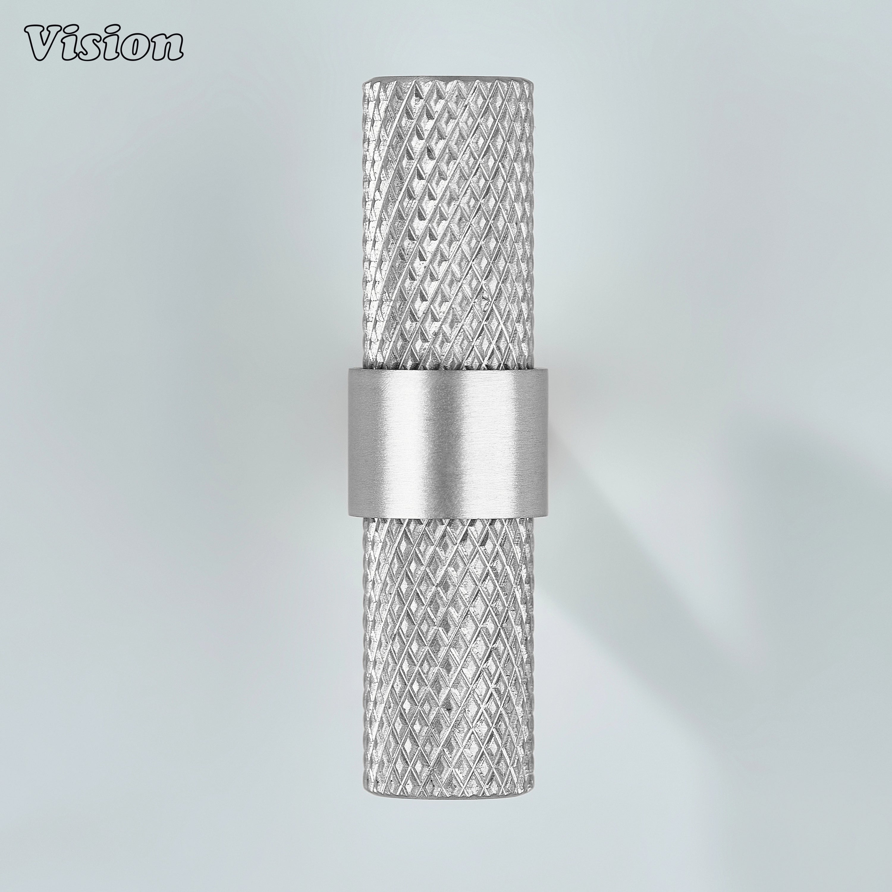 Polished silver knurled T-knob used for modular kitchen drawers.