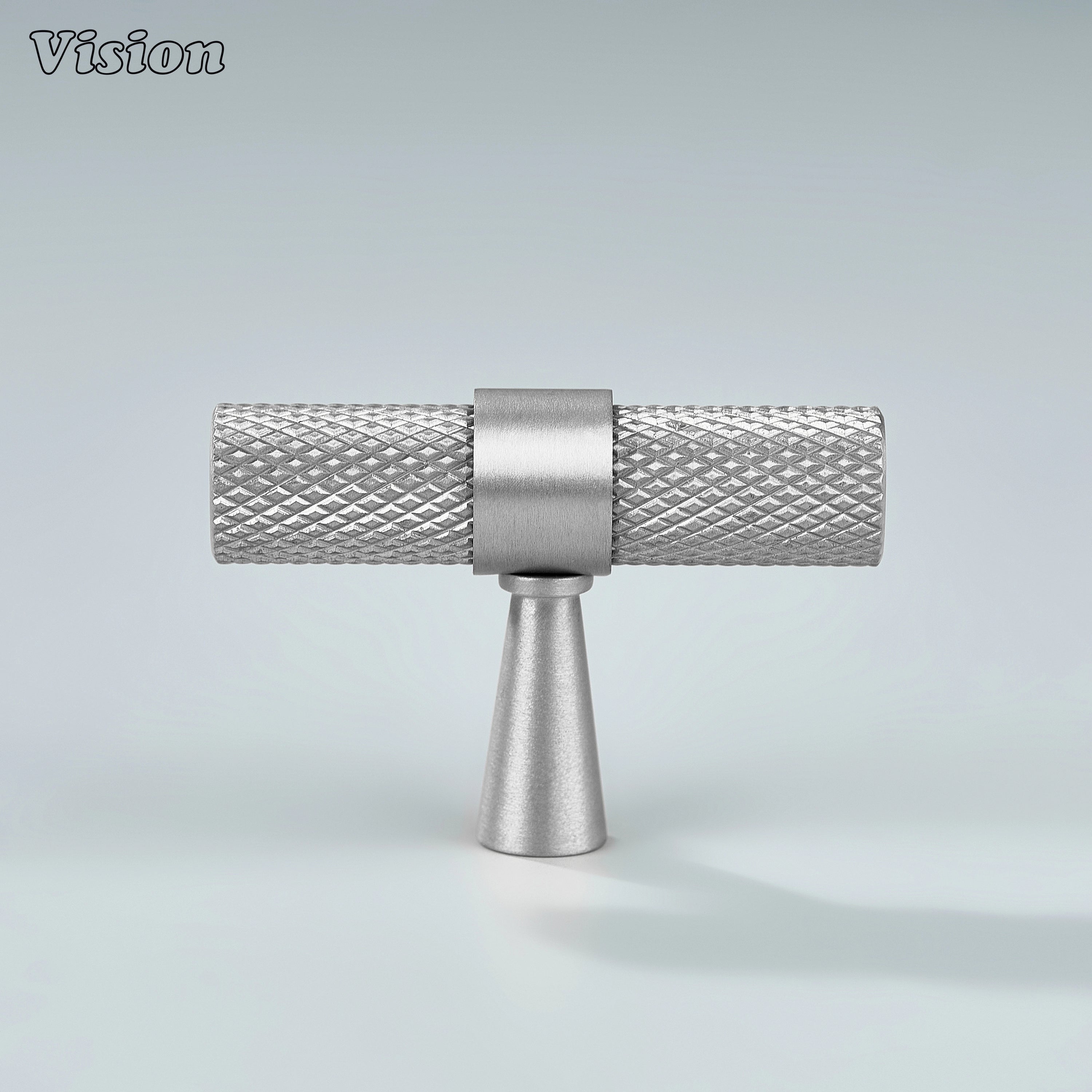 Premium silver Canyon brass T-knob with fine grip for wardrobes.