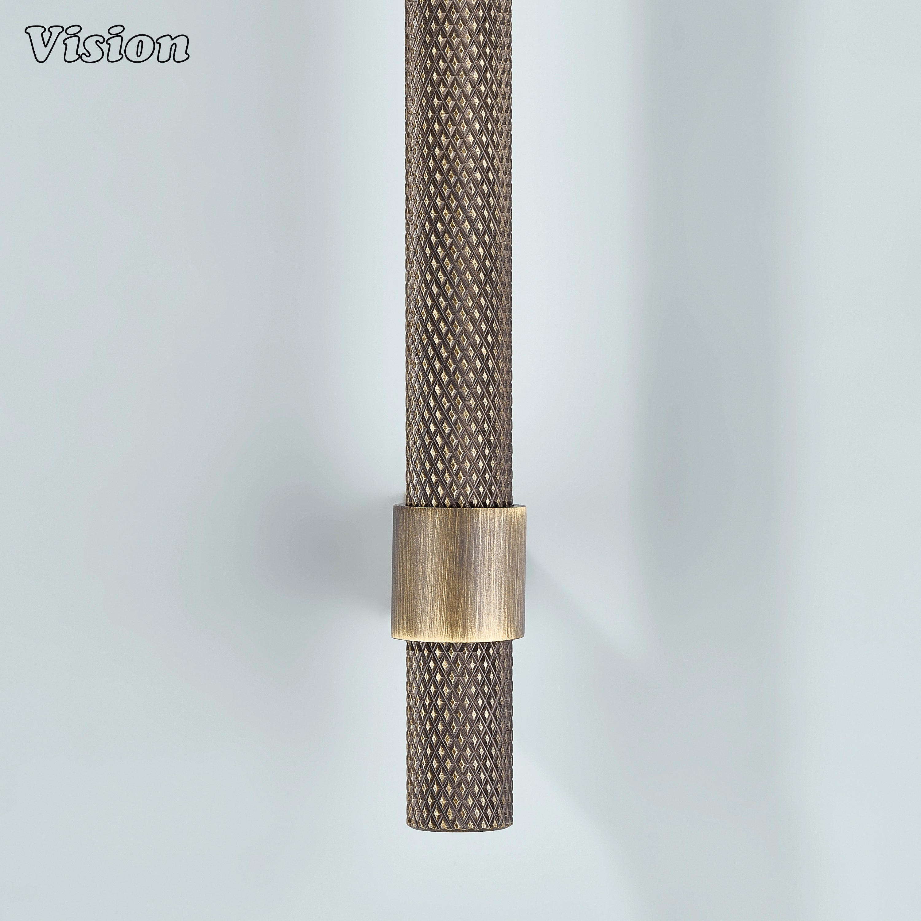 Textured antique bronze handle with square ringed supports for home furniture.