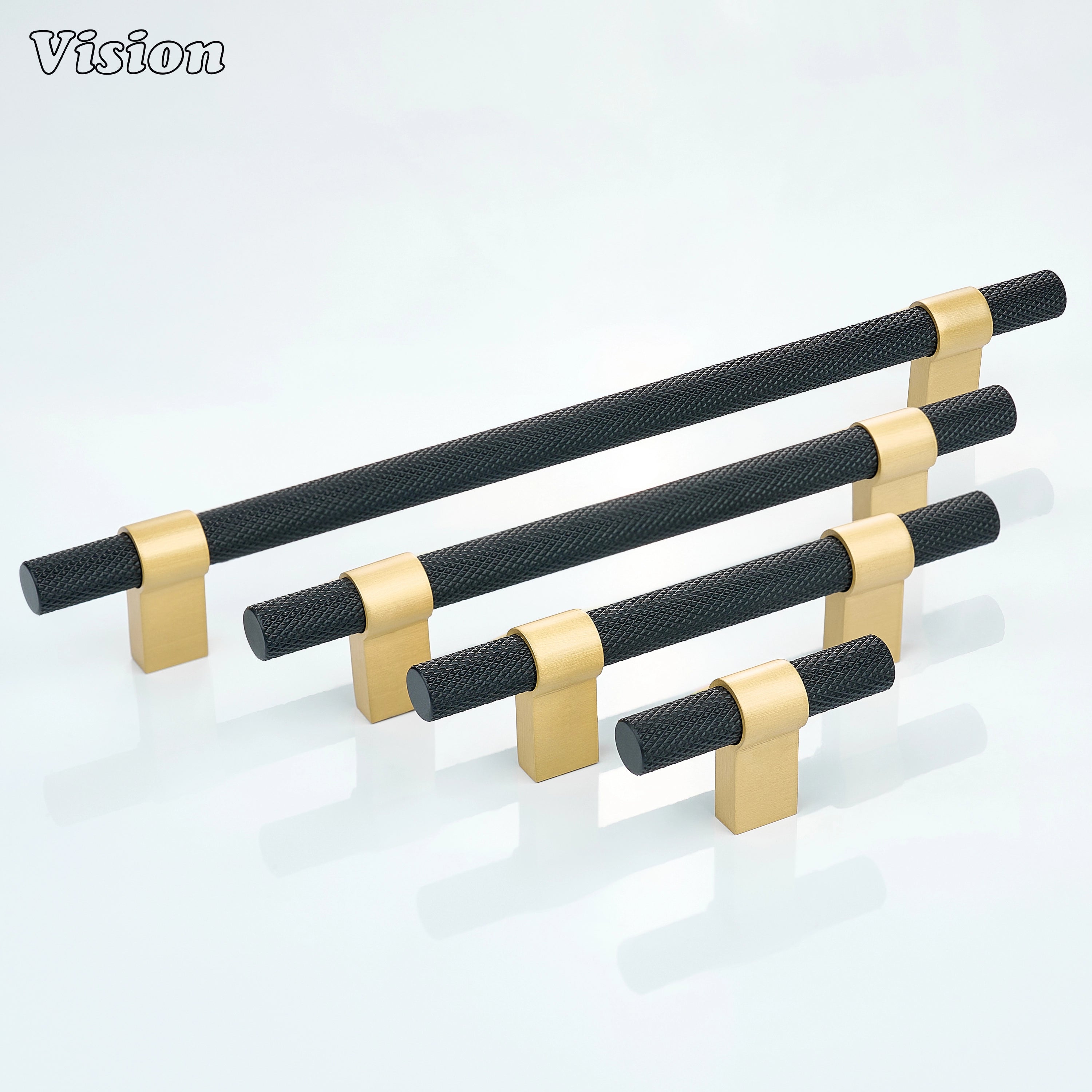 Black and Gold knurled cabinet handle featuring textured bar design for contemporary wardrobe doors