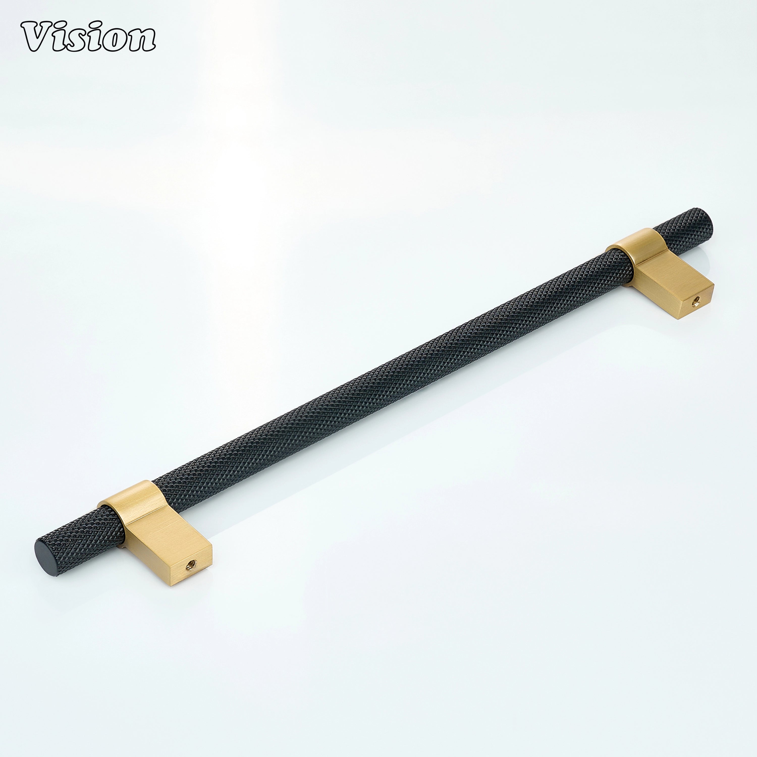 Black and Gold cabinet handle with knurled cylindrical bar suited for wardrobe cabinetry