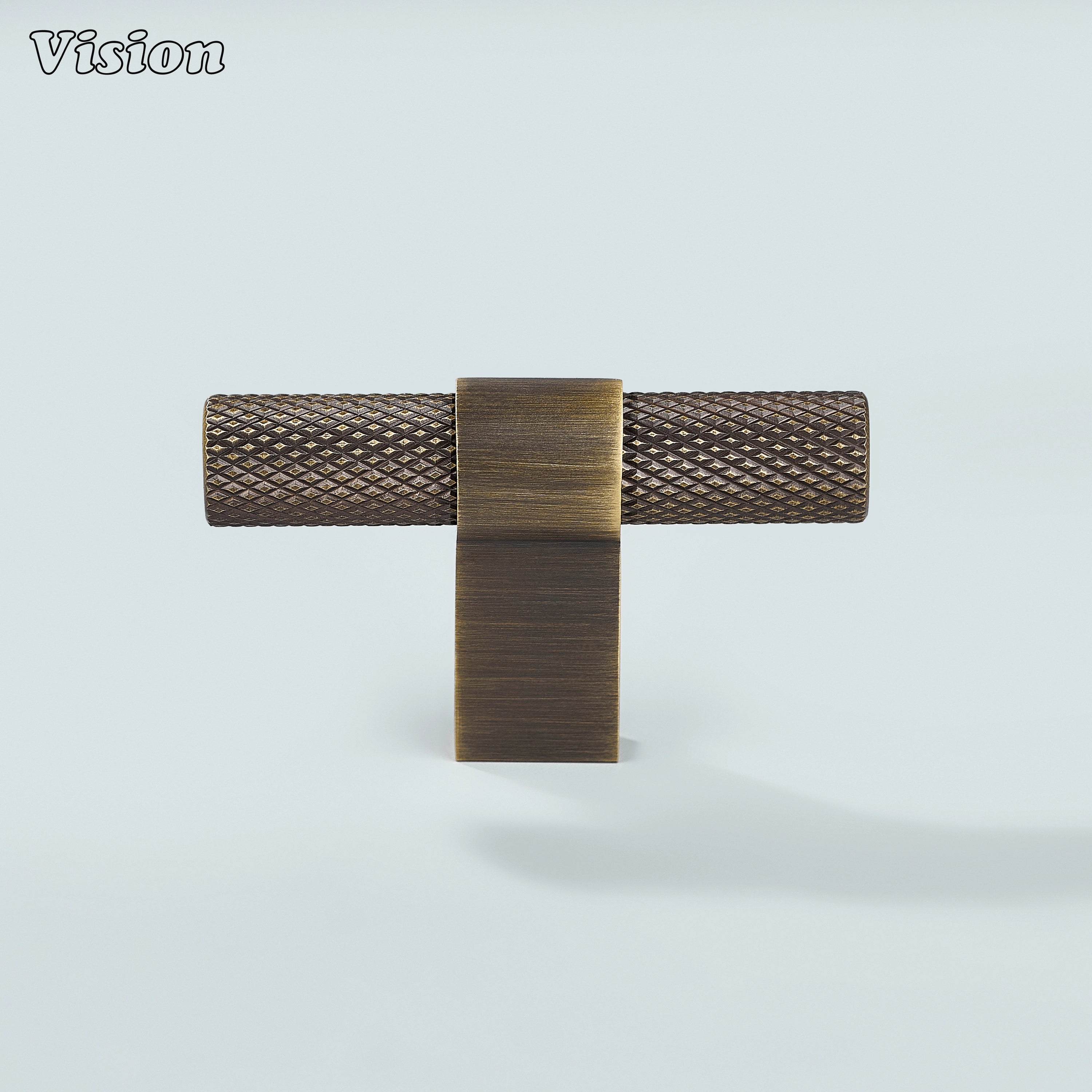 Antique bronze knurled T-knob suitable for kitchen and dresser drawers.