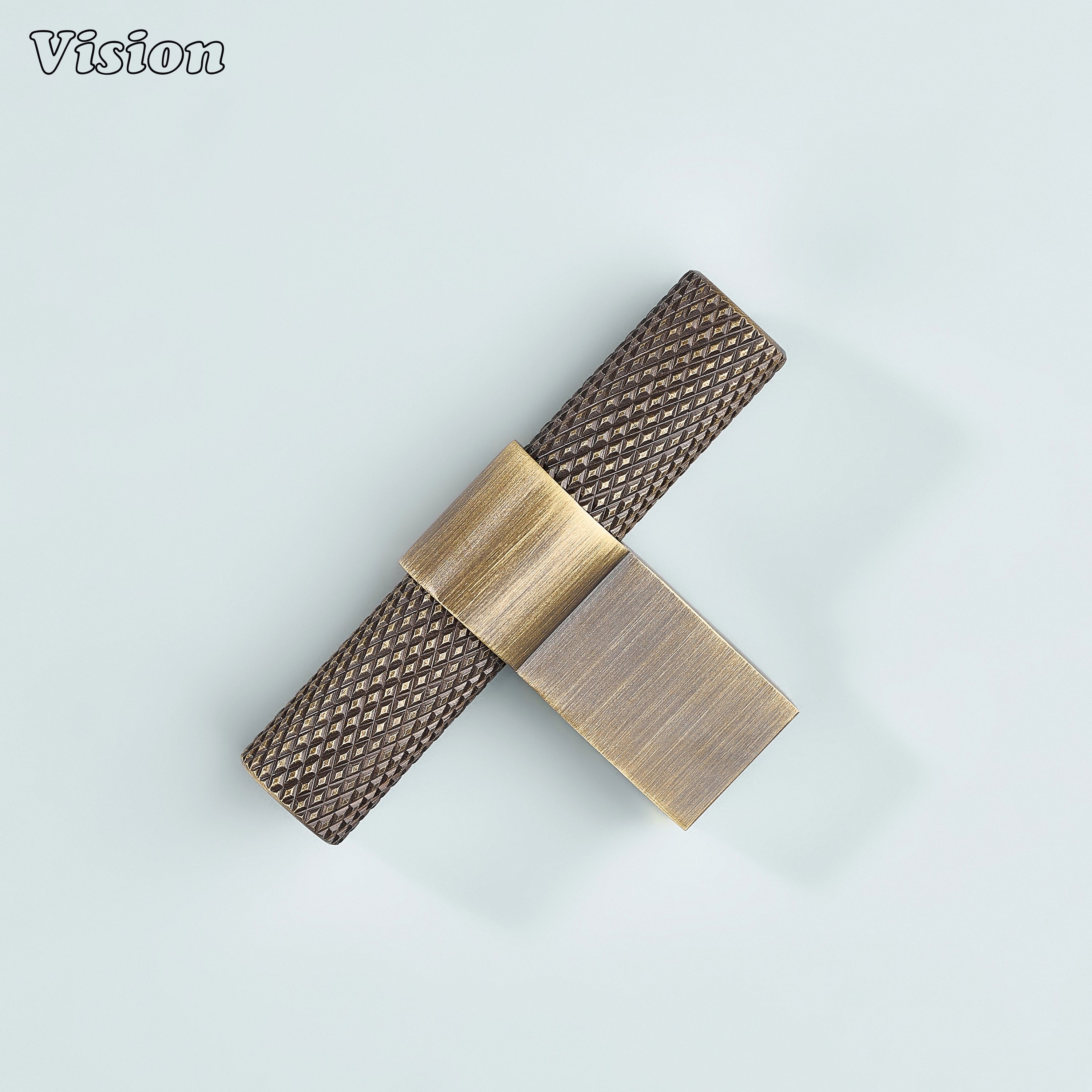 Celestia T-knob in antique bronze with textured grip for stylish furniture.
