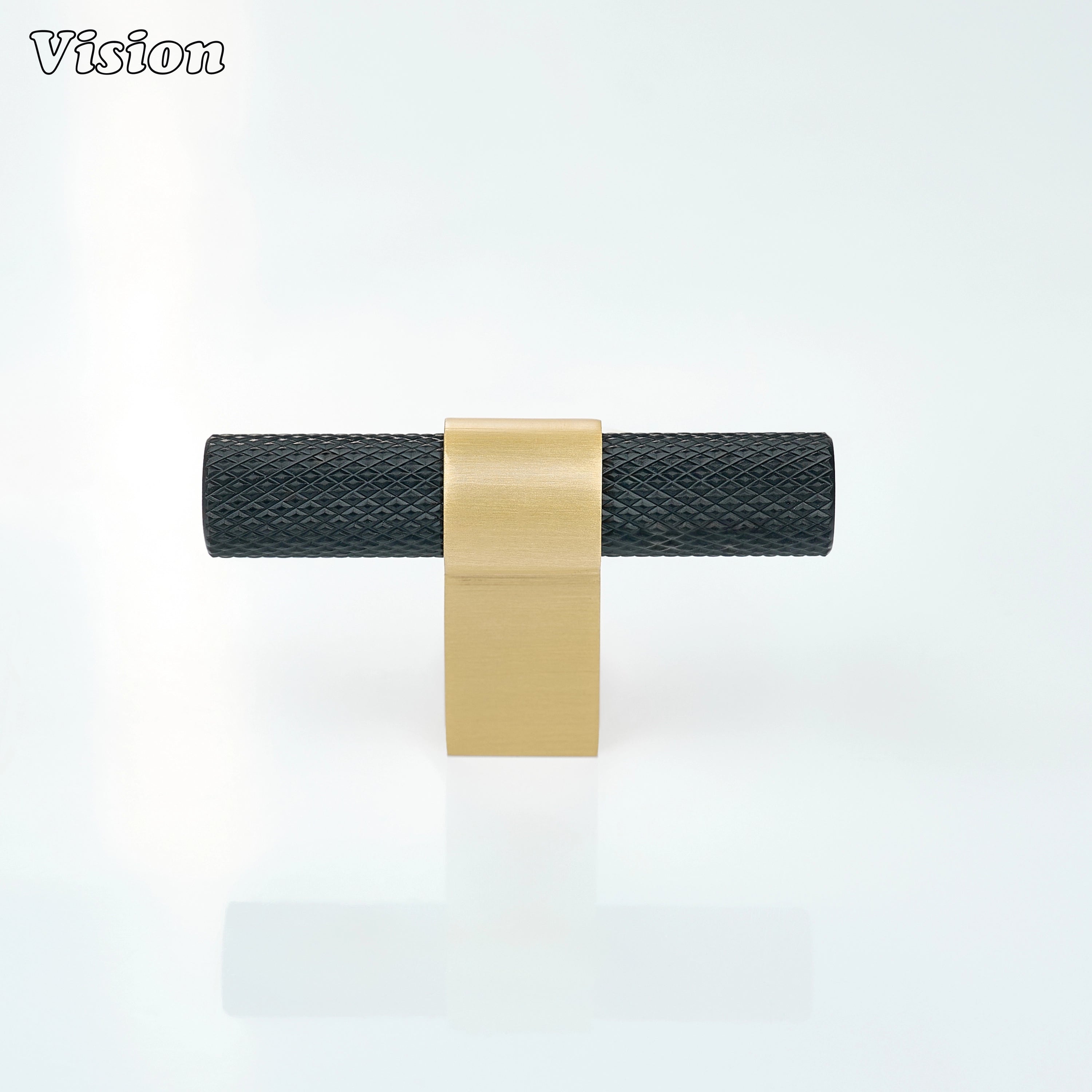 Black and Gold knurled cabinet t-knob featuring textured bar design for contemporary wardrobe doors