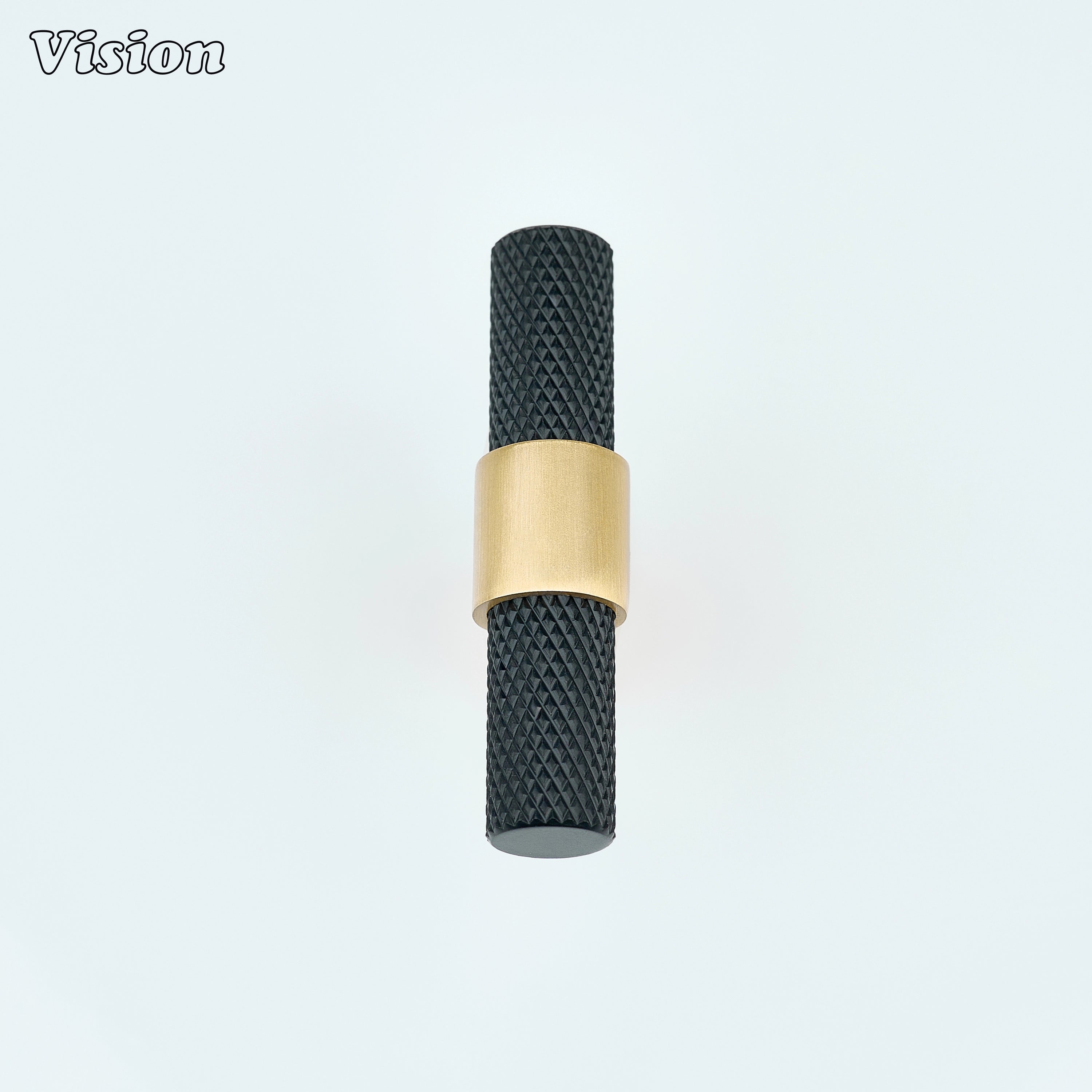 Modern Black and Gold cabinet t-knob with knurled bar profile for custom furniture pieces
