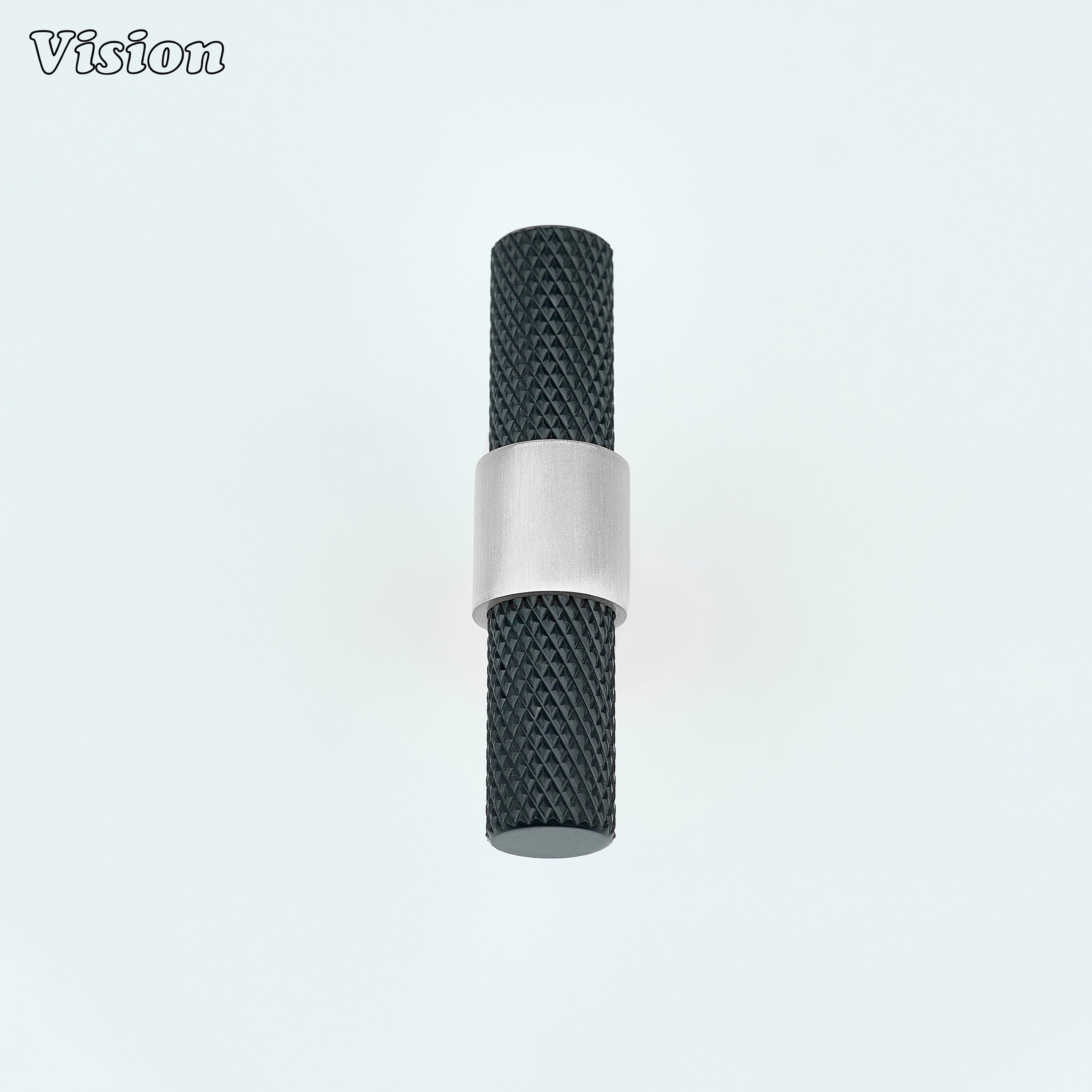 Contemporary Black and Silver cabinet t-knob with knurled bar for furniture applications