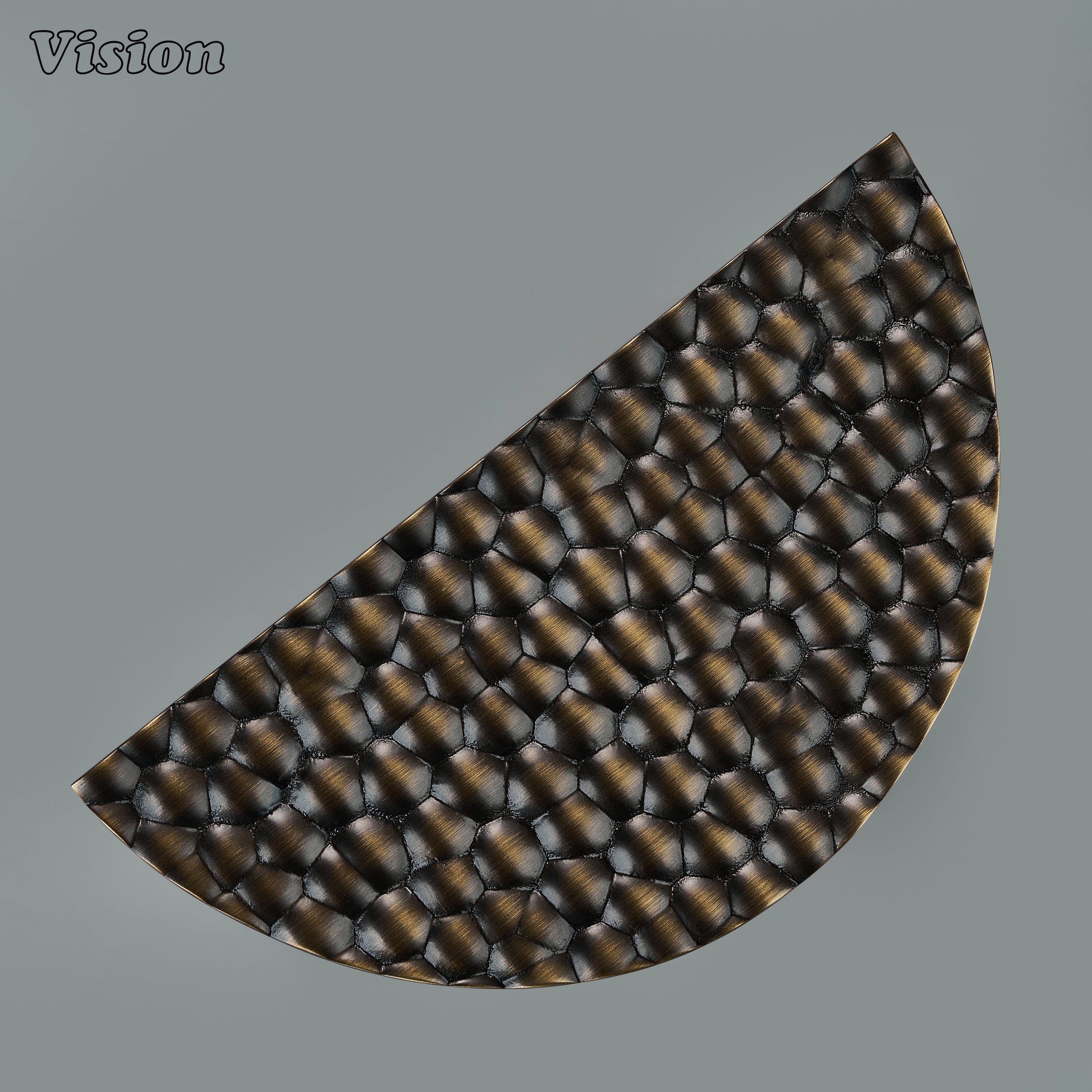 Antique Bronze solid brass half round pull handle with handcrafted cratered texture for cabinet doors and wardrobes.