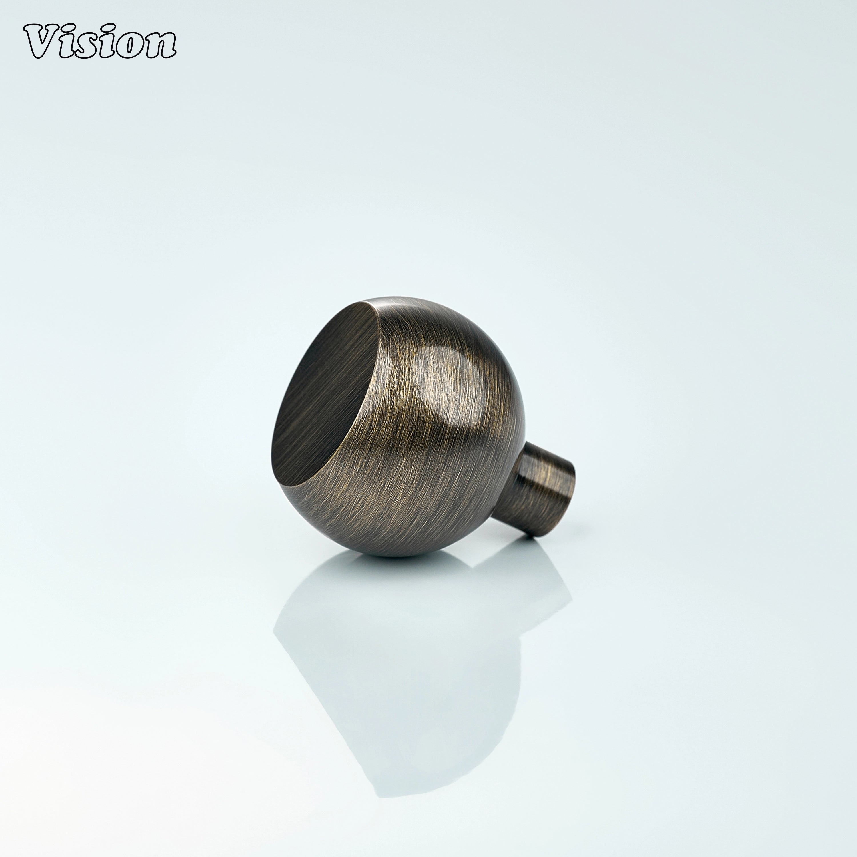 Antique Bronze round cabinet knob with fine satin lines, used on kitchen drawers and cupboards
