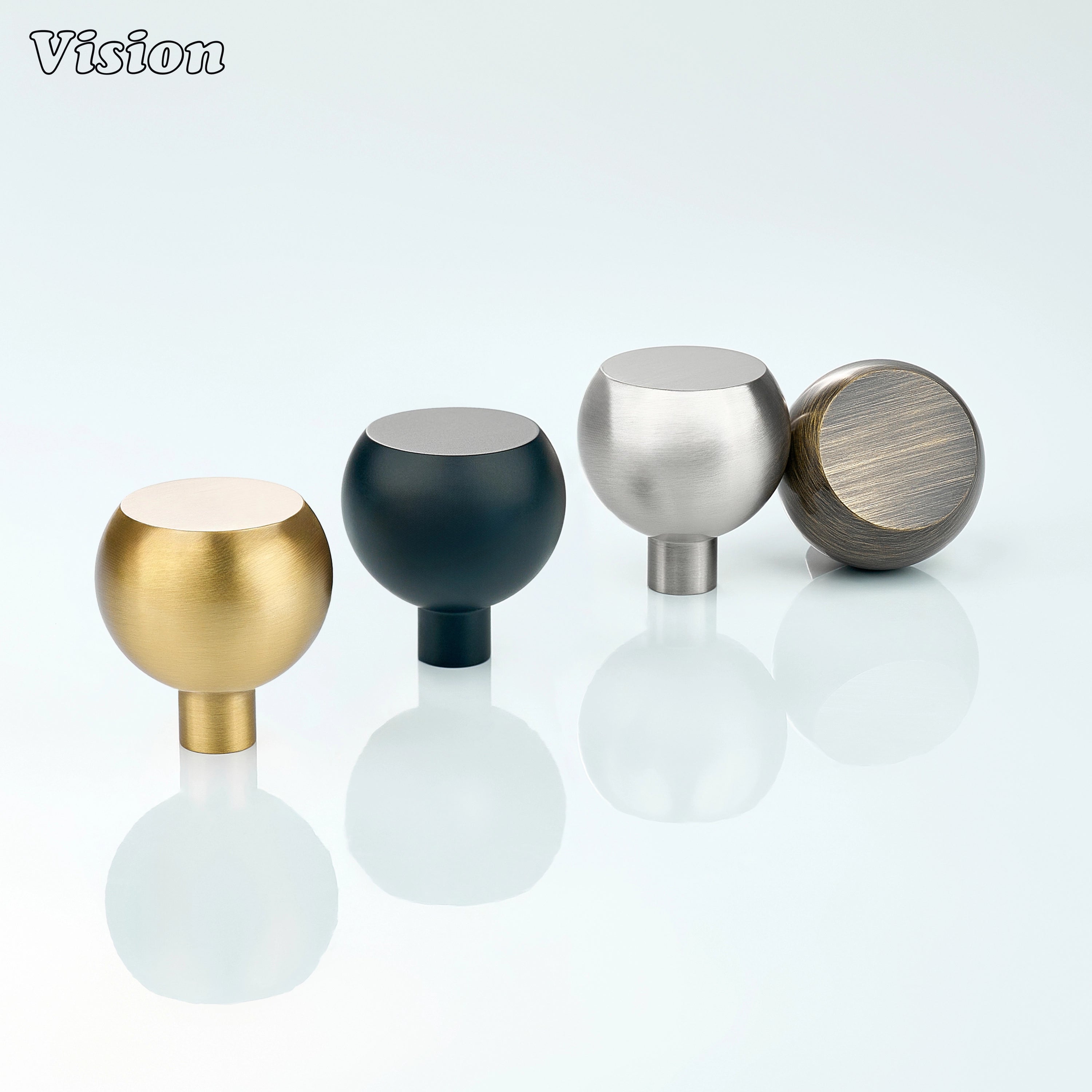 Gold cabinet knob with half ball design and smooth flat surface, suitable for drawers and furniture upgrades