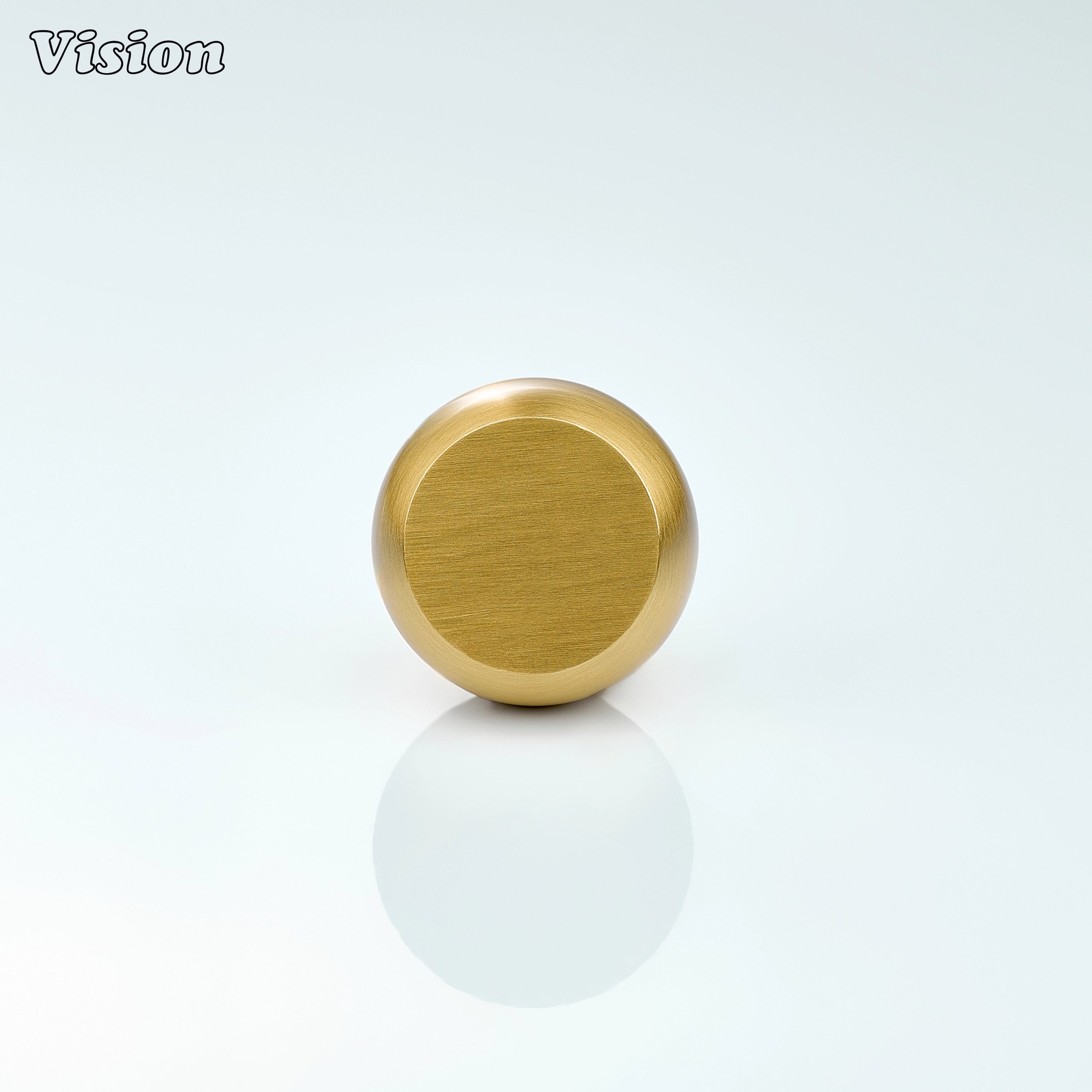 Solid brass cabinet knob in Gold with rounded profile and subtle satin lines, perfect for kitchen cabinetry