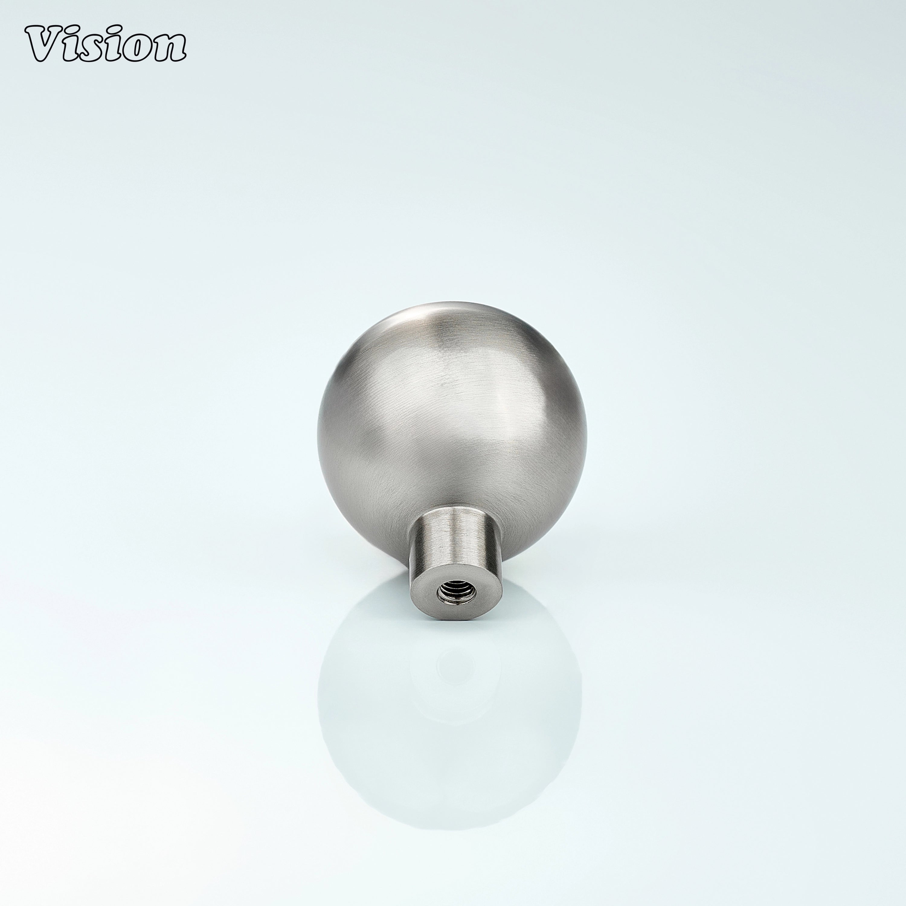Silver round cabinet knob with fine satin lines, designed for kitchen drawers