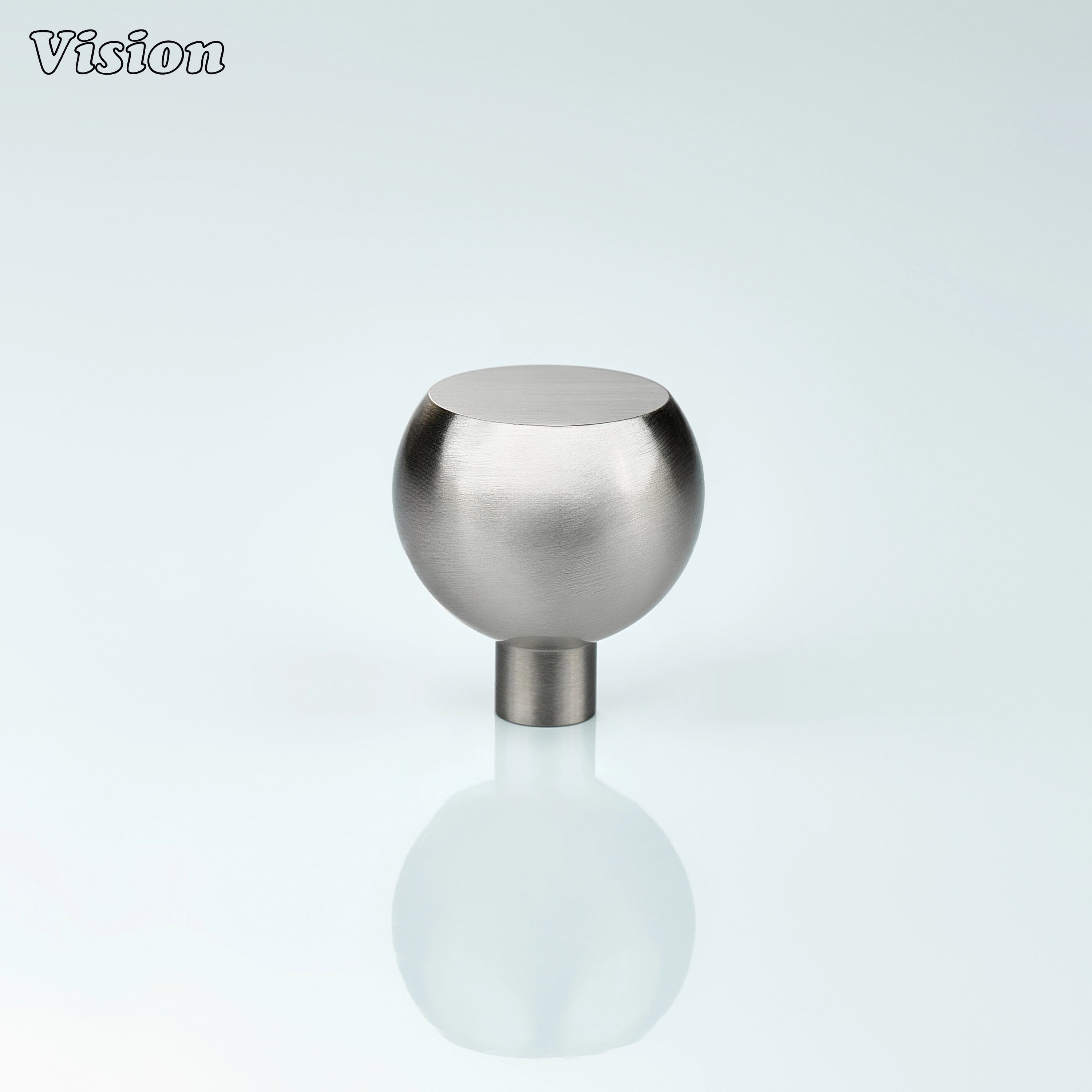 Silver cabinet knob with half sphere shape and linear texture, ideal for cabinetry