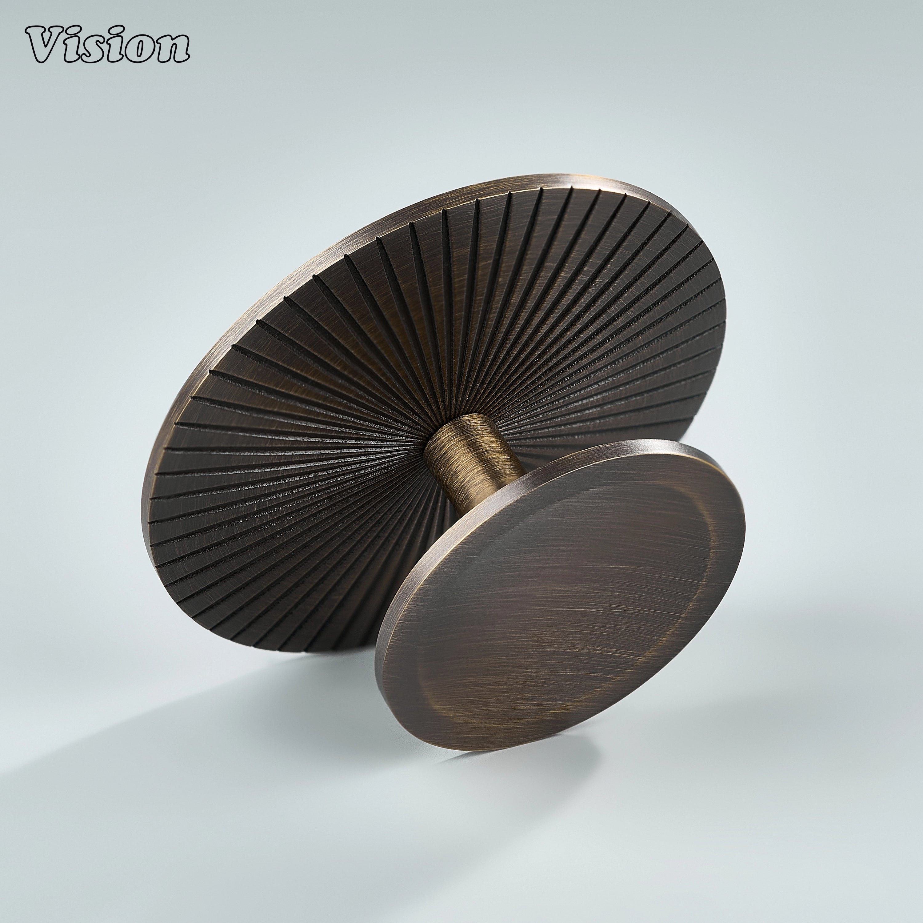 Comet Solid Brass Knob with Star Knurled Circular Plate in Antique Bronze for cabinets