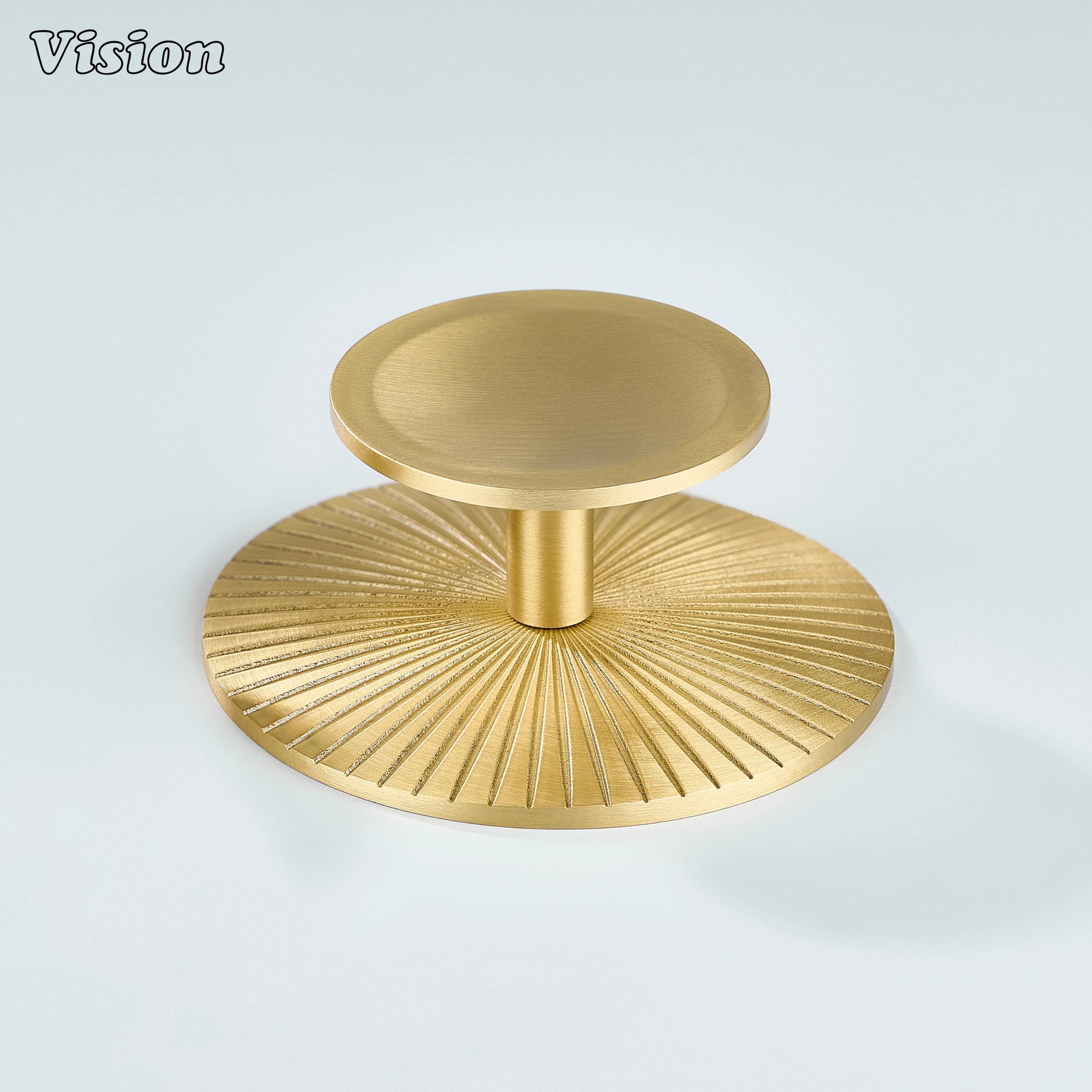 Comet Solid Brass Knob with Star Knurled Circular Plate in Gold finish for kitchen cabinets and drawers