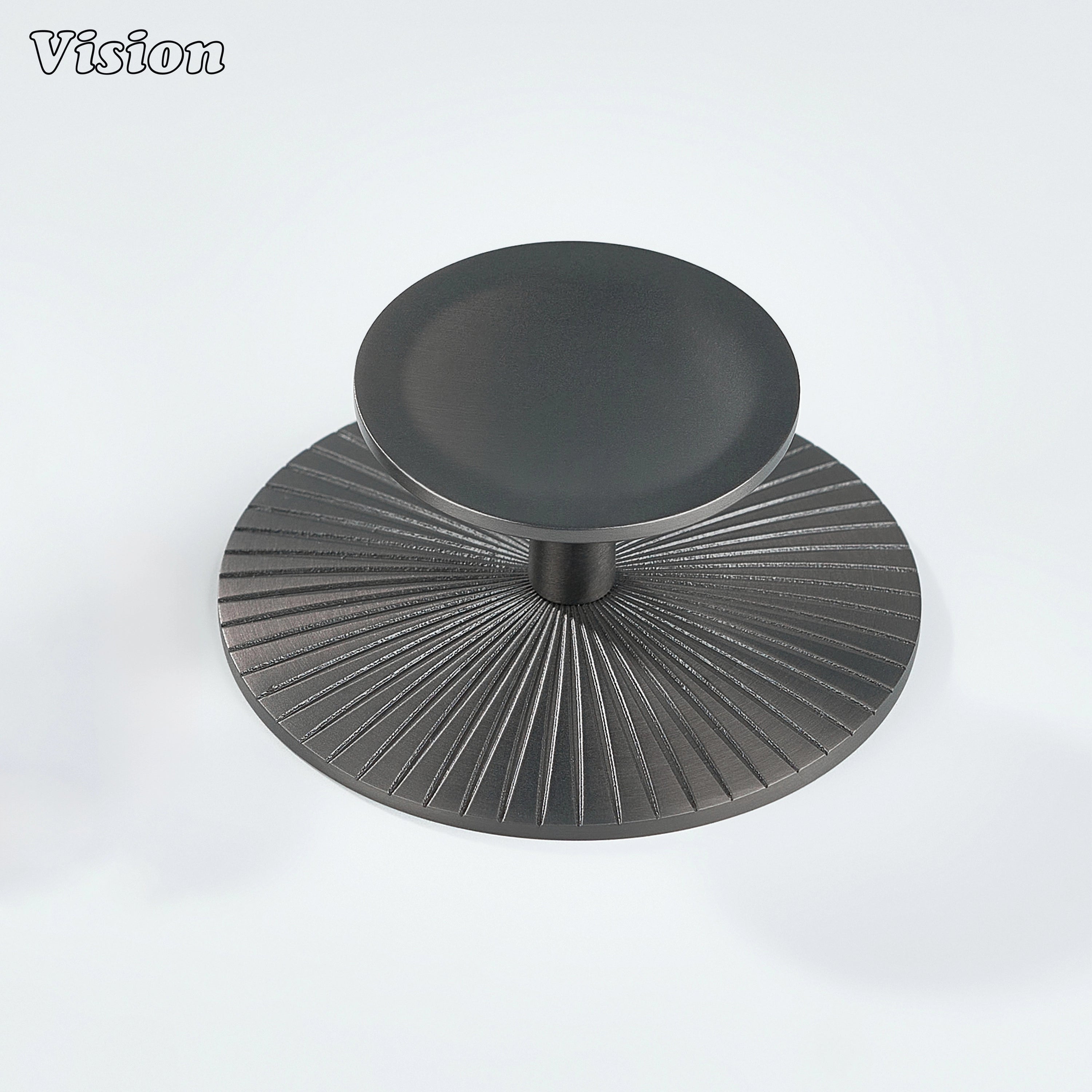 Comet Solid Brass Knob with Star Knurled Circular Plate in Gunmetal for modern kitchen cabinets