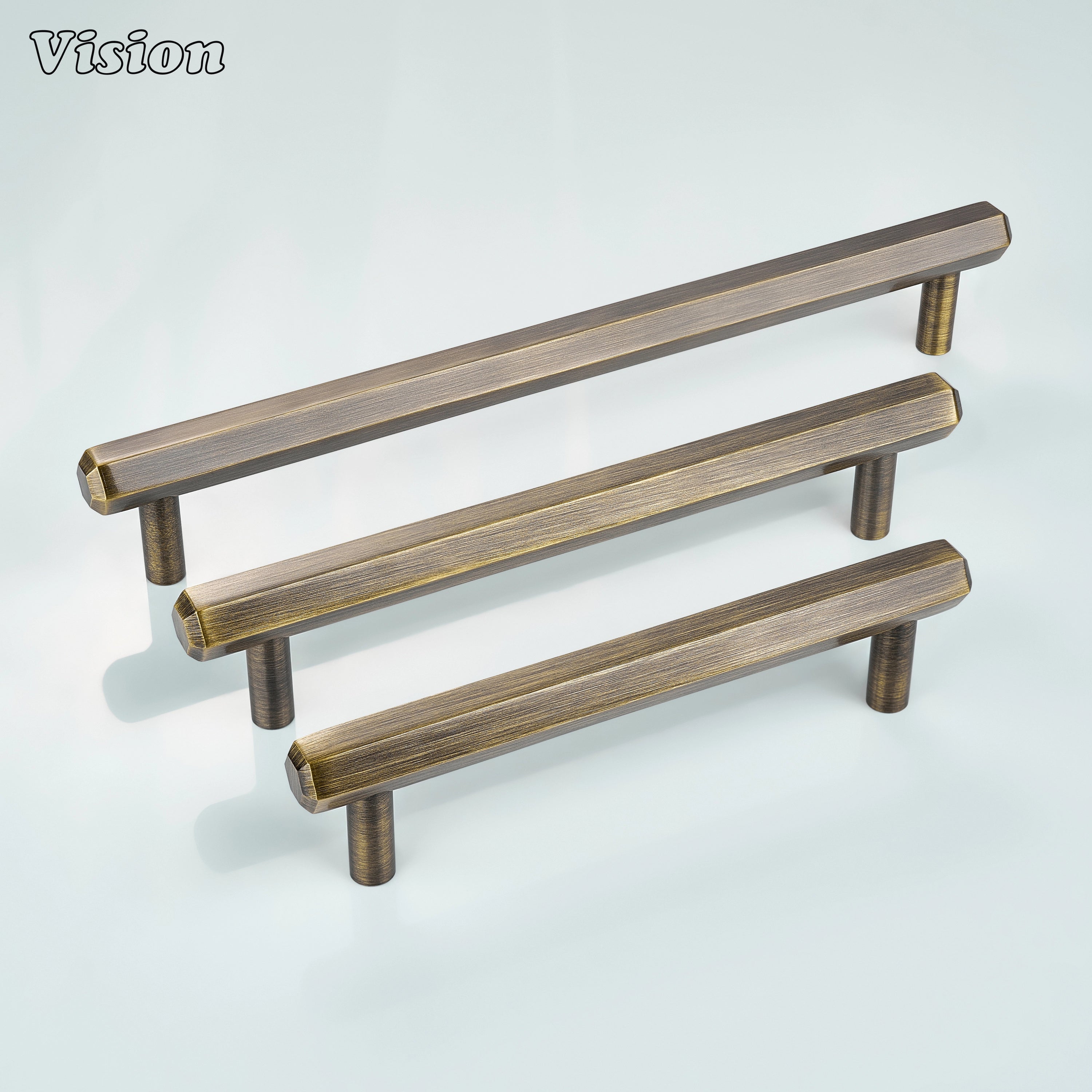 Plain profile Antique Bronze cabinet handle featuring hexagon bar and cylinder legs for wardrobes