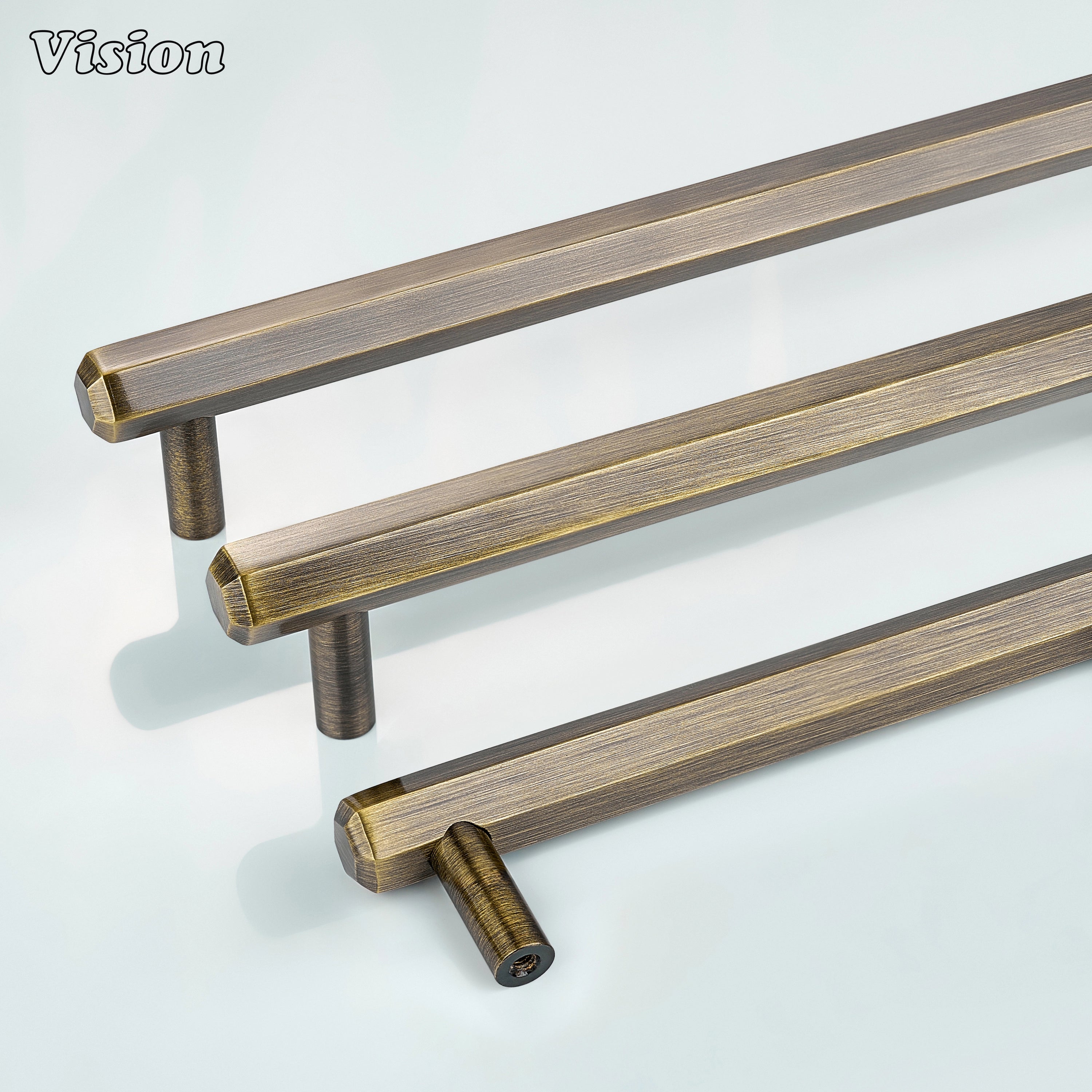 Antique Bronze cabinet handle with smooth hexagonal bar and round legs for drawer furniture