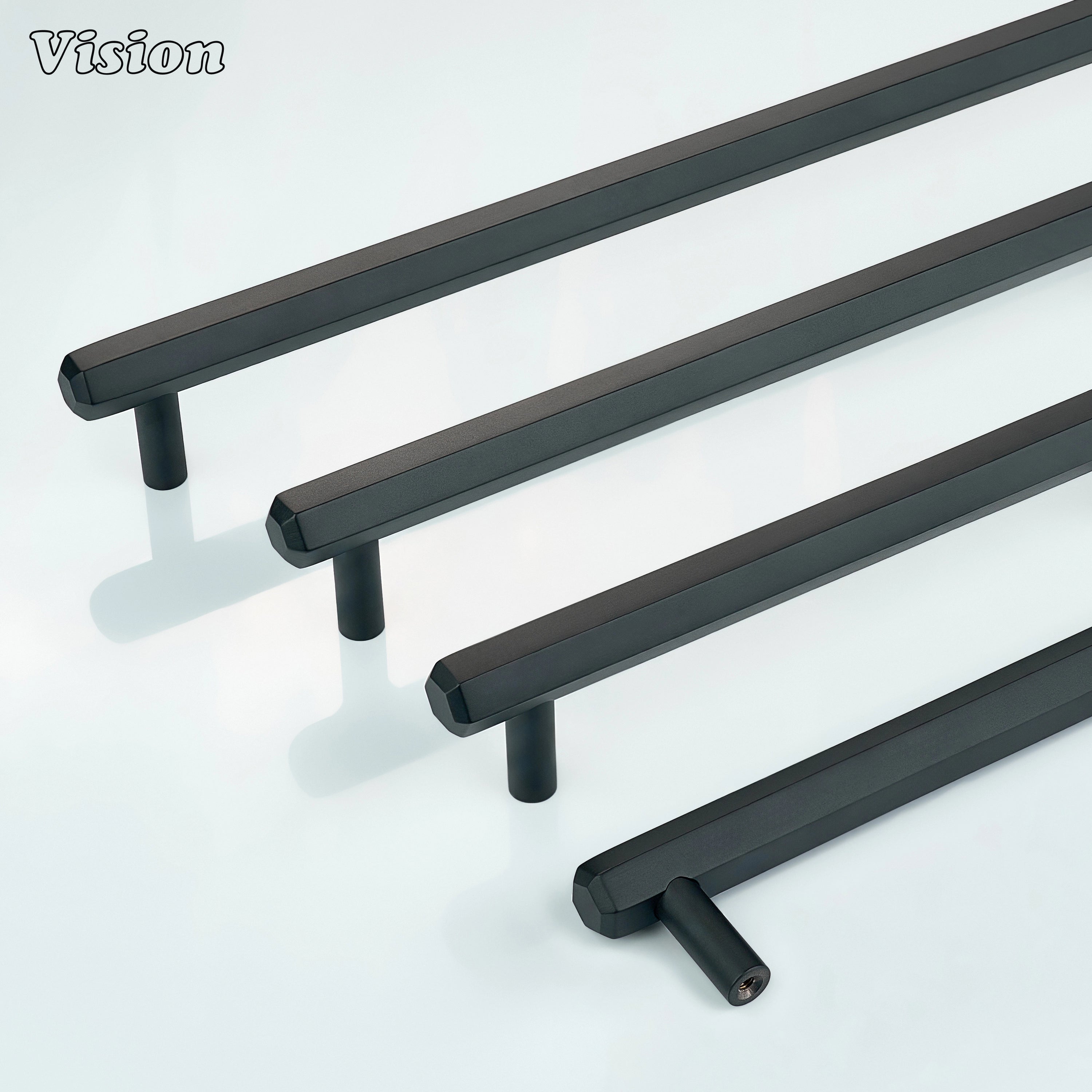 Black cabinet handle with smooth hexagonal bar and round legs for drawer furniture