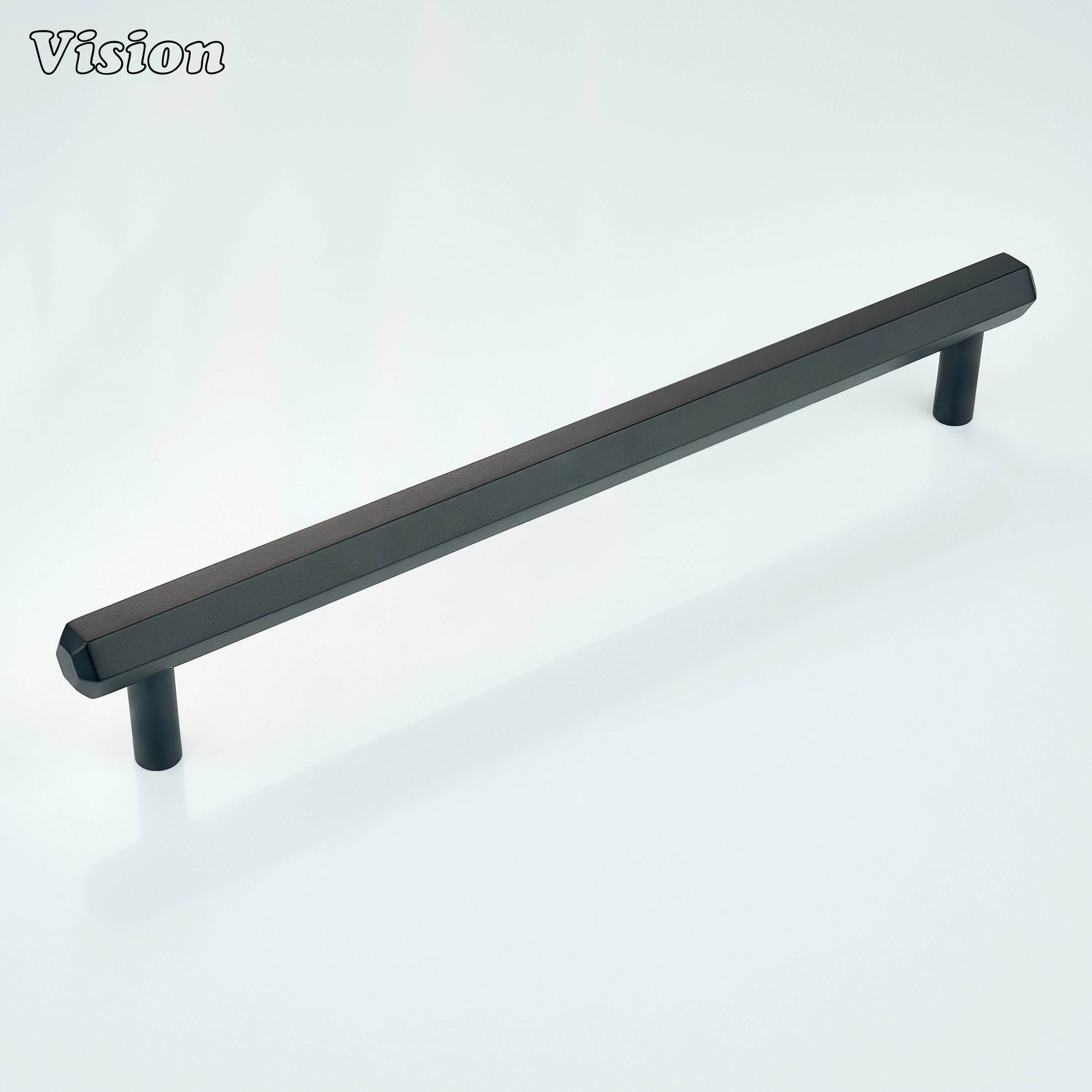 Black cabinet handle designed with clean hexagon bar and cylinder legs for wardrobes
