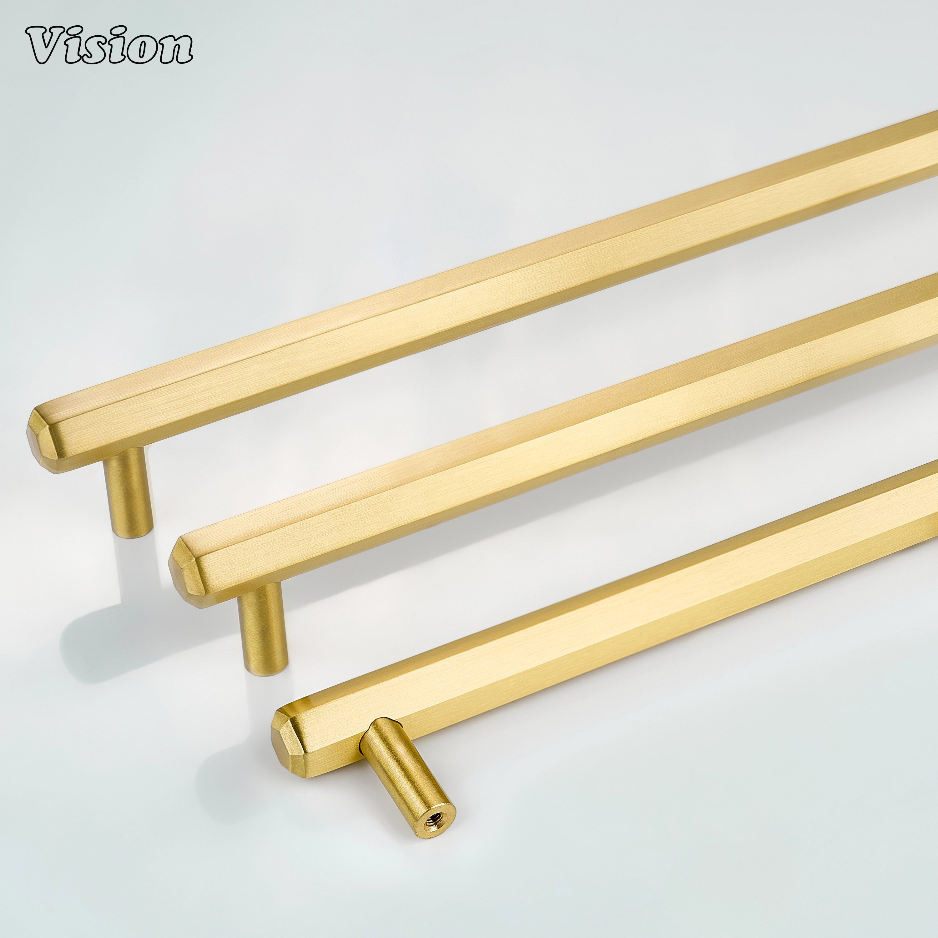 Gold cabinet handle with smooth hexagon bar and round leg support for drawer furniture