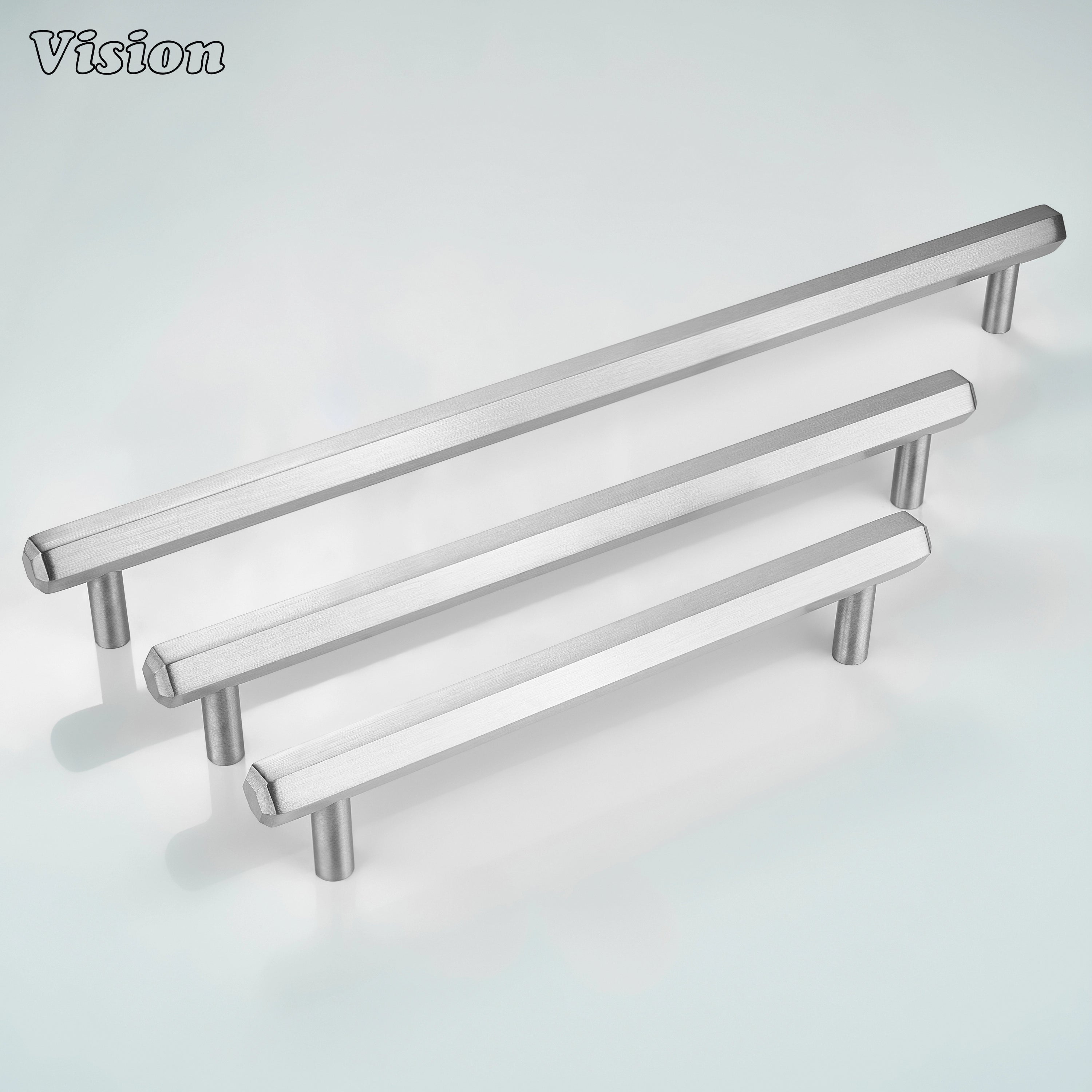 Plain profile Silver cabinet handle featuring hexagon bar and cylinder legs for wardrobes