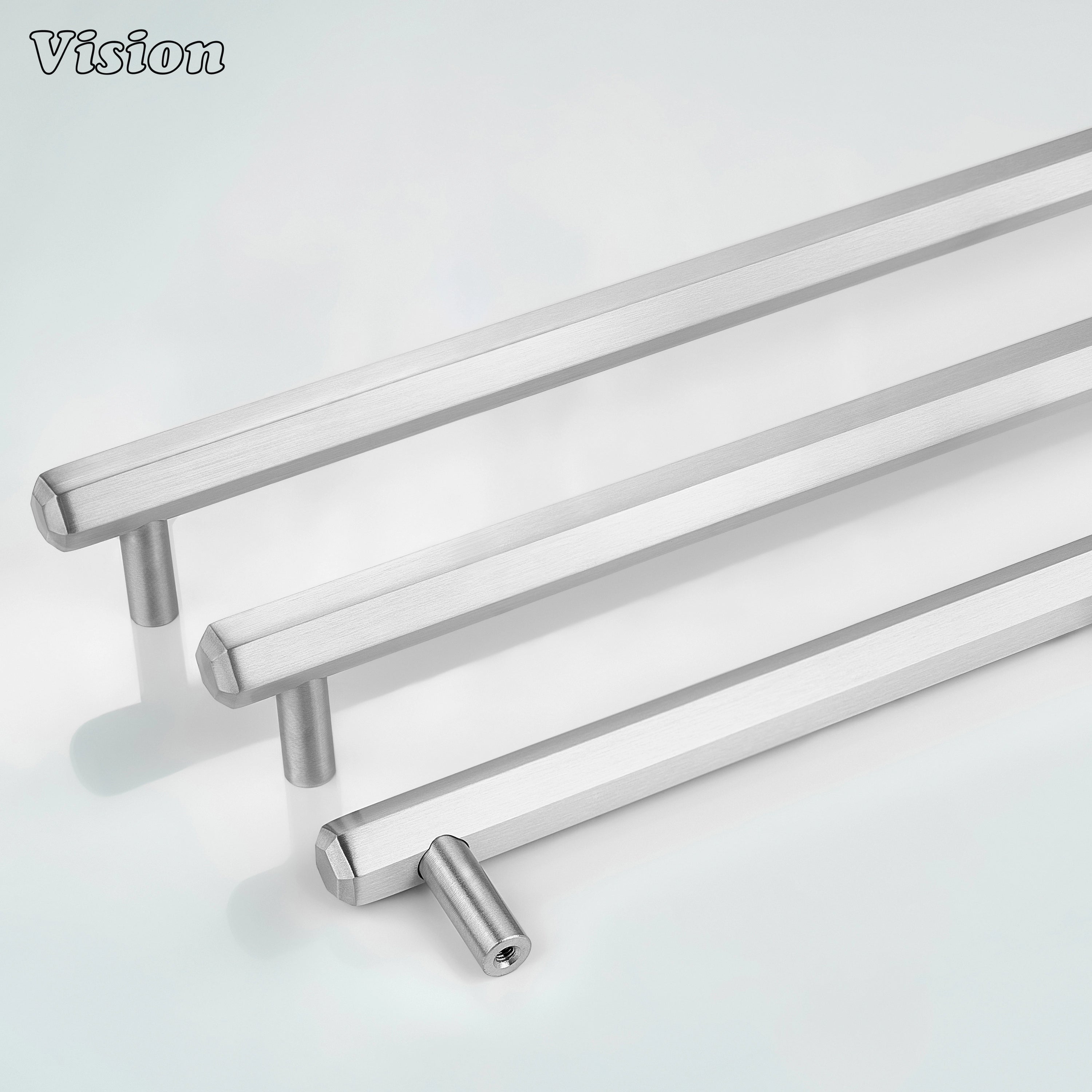Silver cabinet handle with smooth hexagonal bar and round legs for drawer furniture