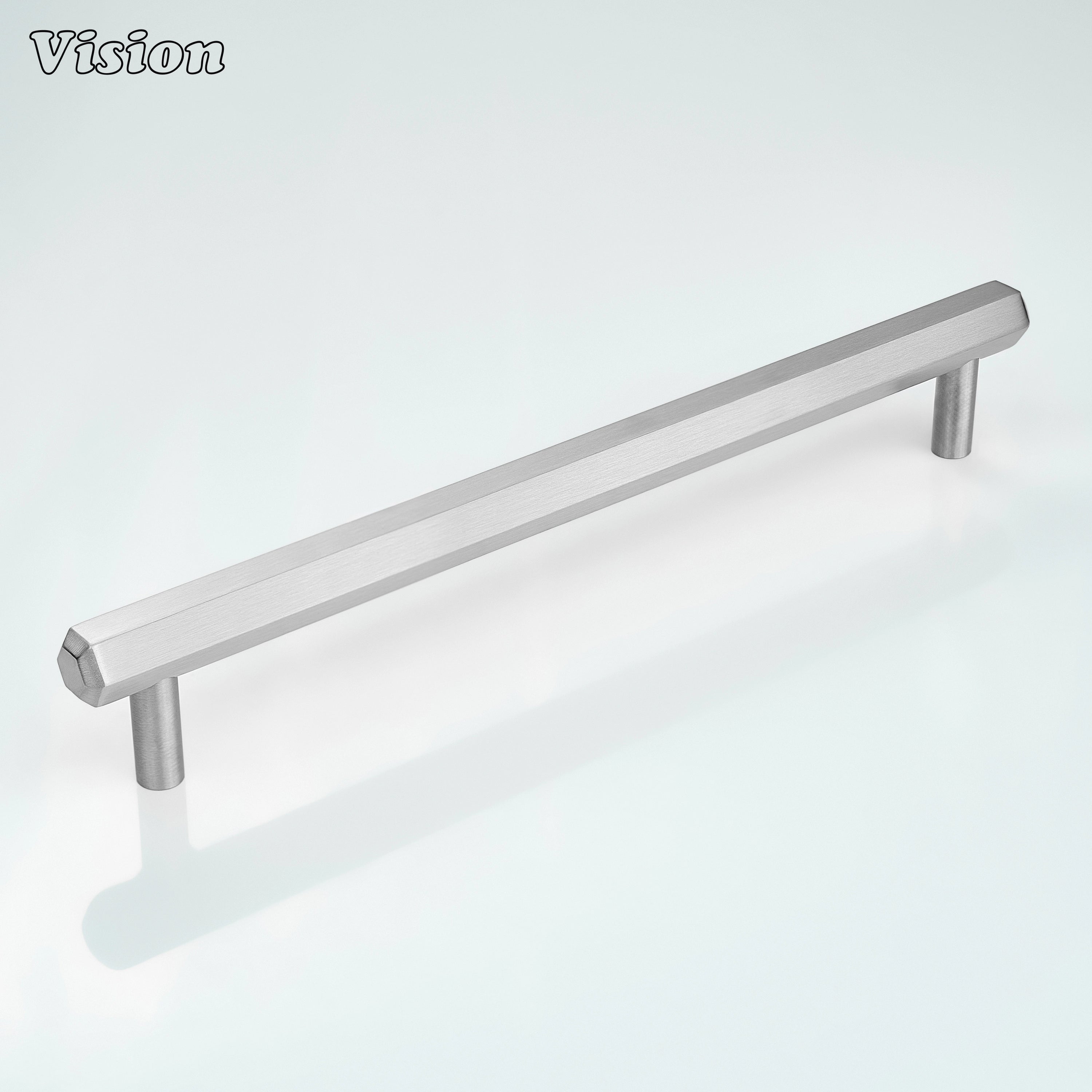 Silver cabinet handle designed with clean hexagon bar and cylinder legs for wardrobes