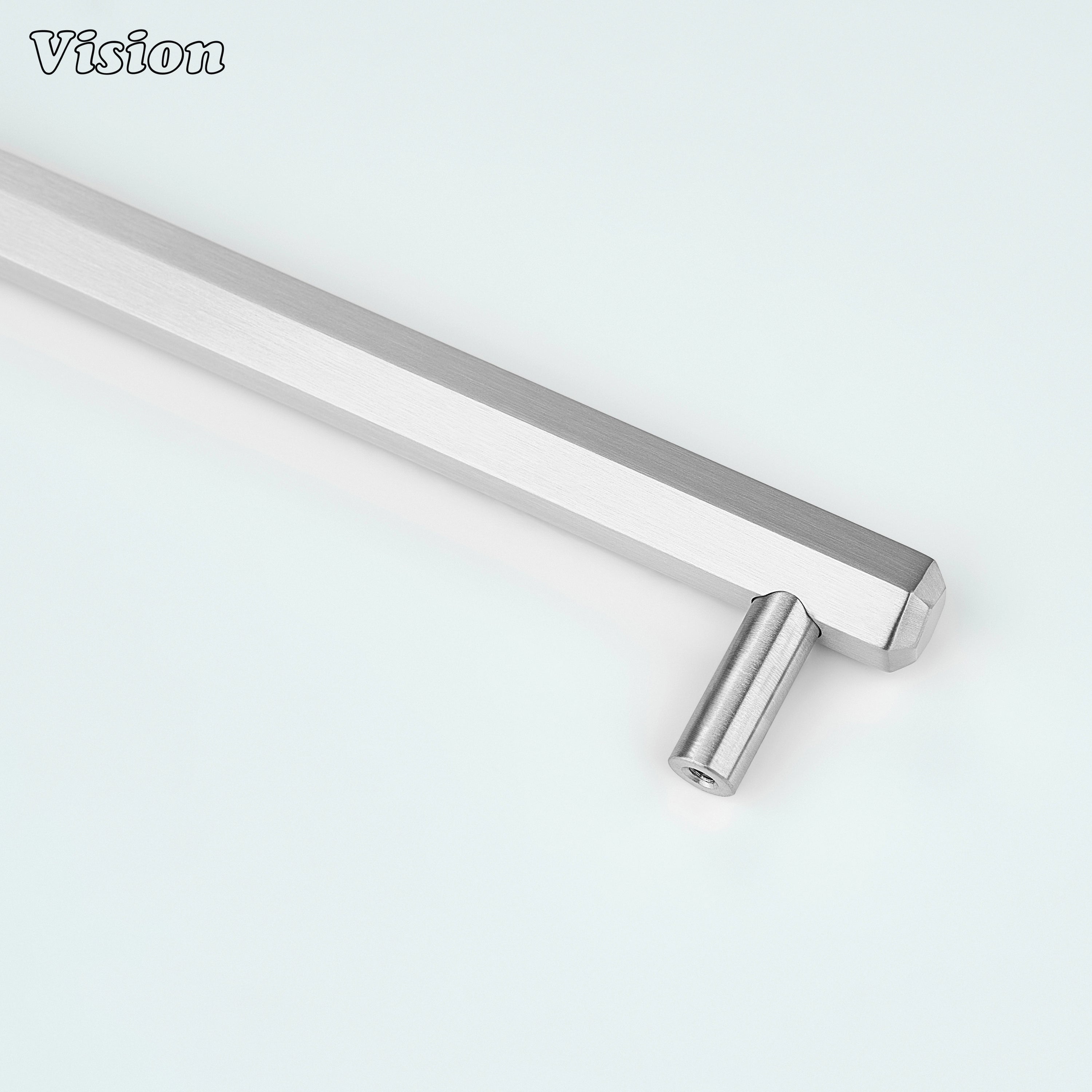 Silver cabinet handle showcasing hexagon bar profile and round legs for furniture