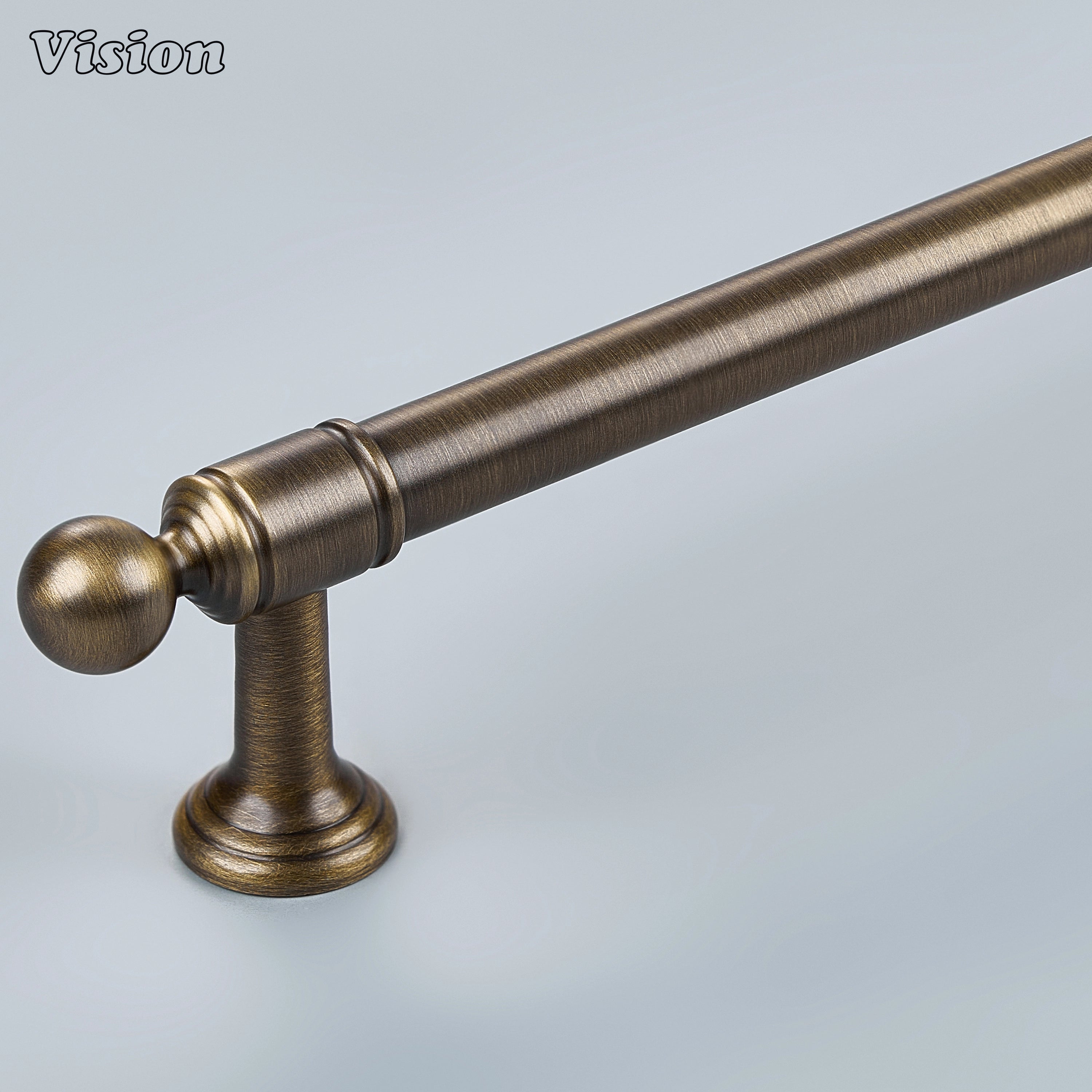 Antique Bronze solid brass cabinet pull with stepped geometric profile on modern kitchen cabinets