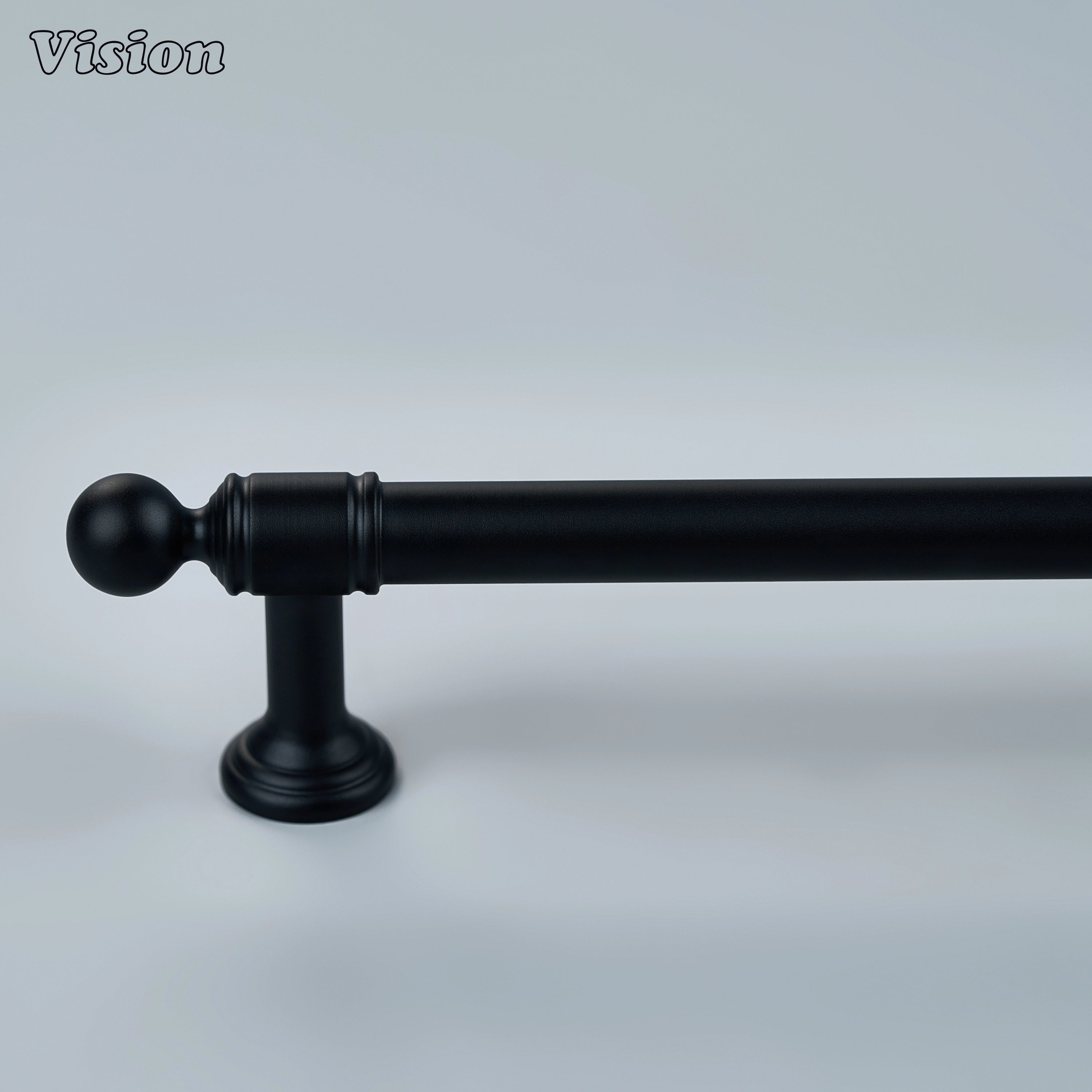Black architectural pull featuring step detailing on modern bathroom vanities