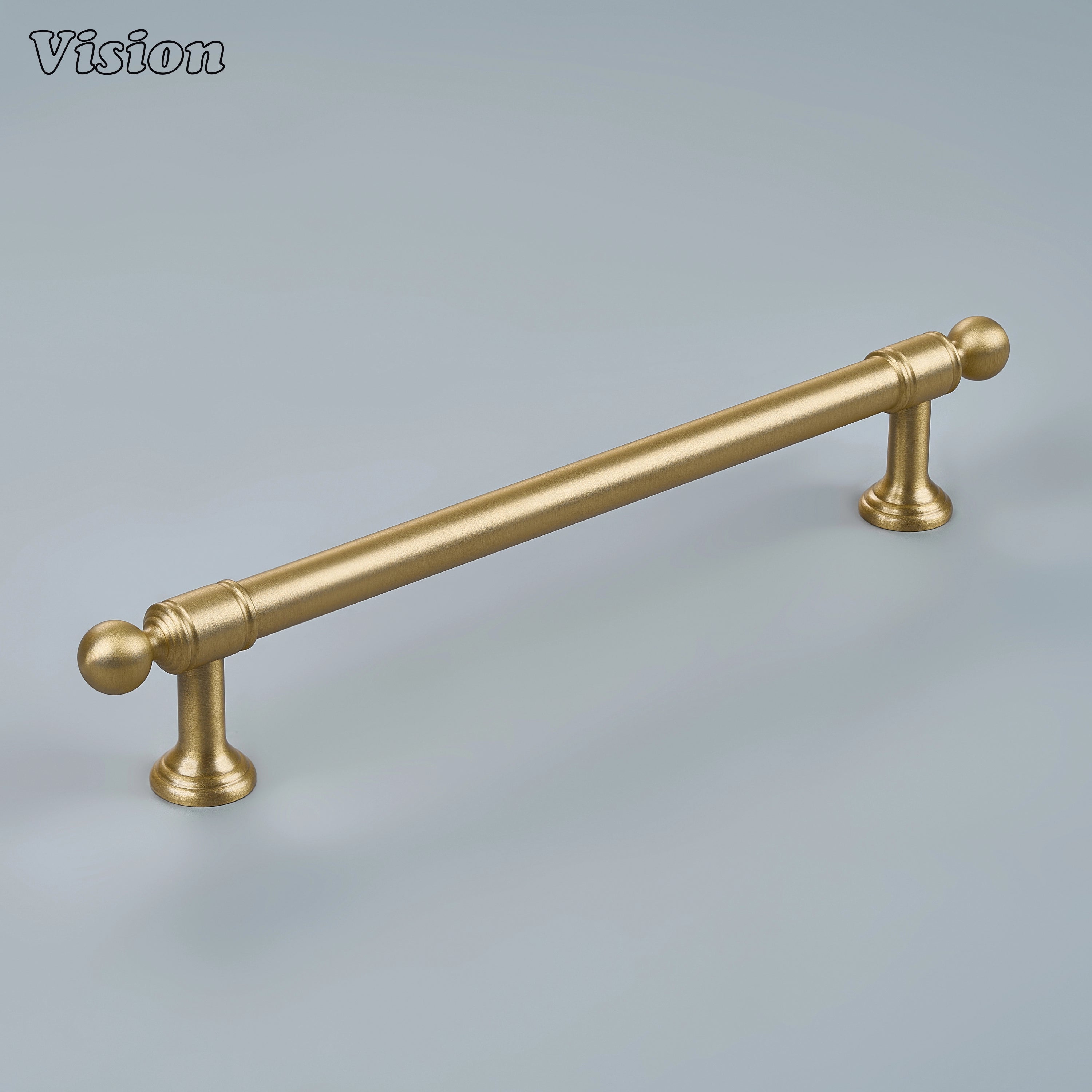 Sleek gold solid brass cabinet hardware with tiered steps on custom cabinetry